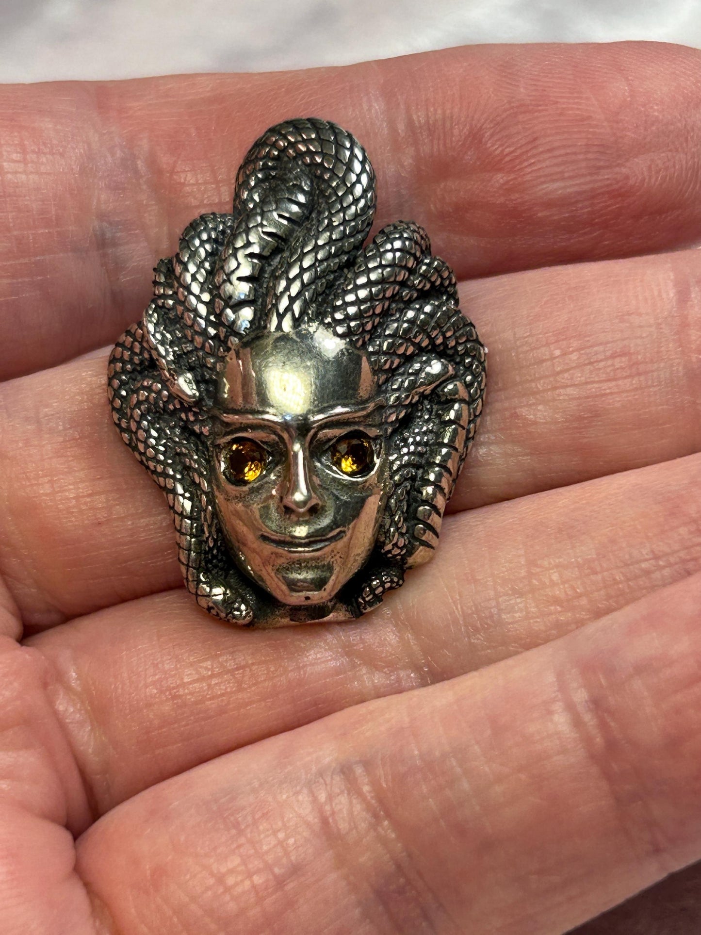 Medusa Pendant with Citrine Gemstones • 925 Sterling Silver • Gift Box