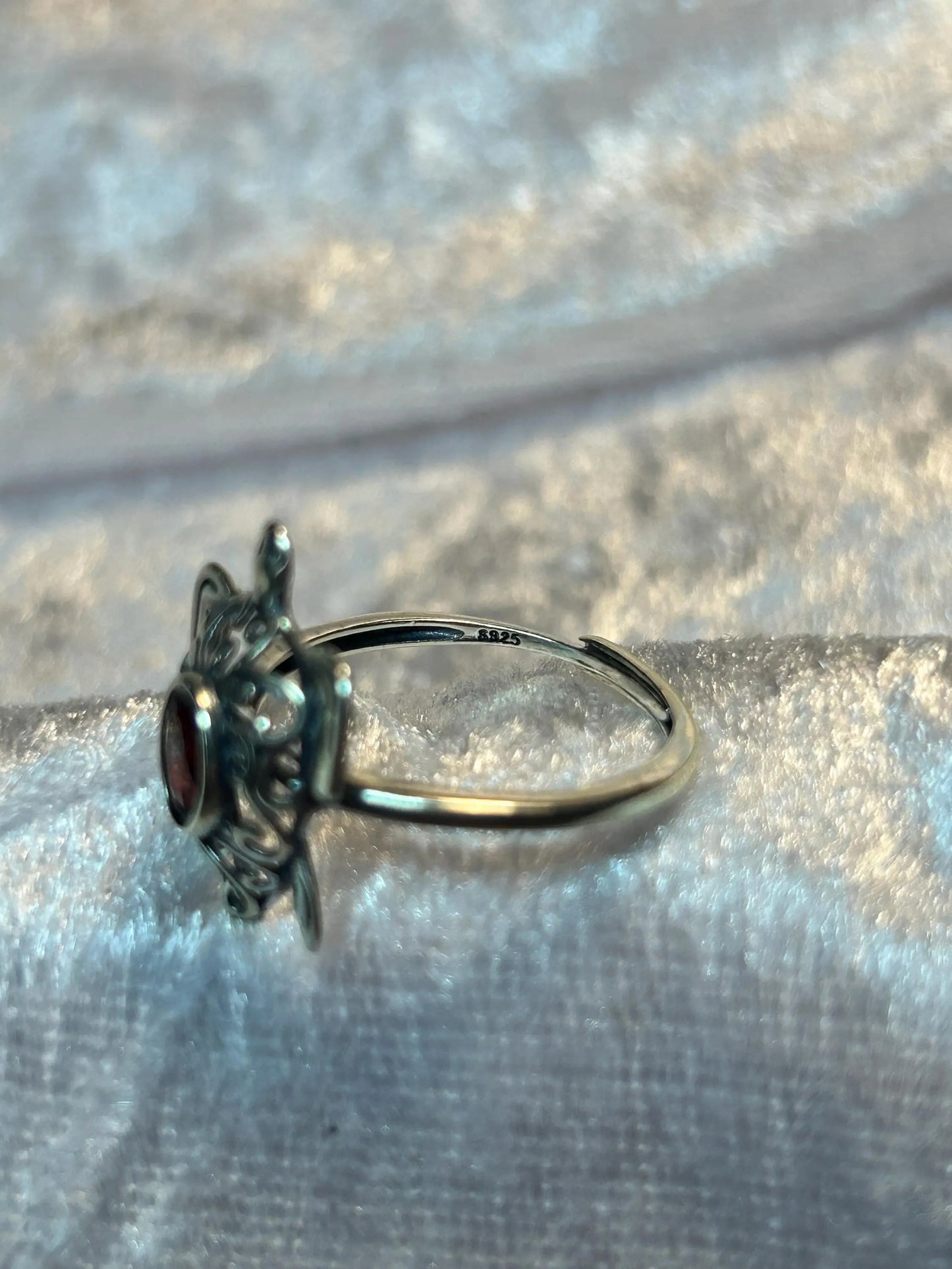 Turtle Ring with Garnet Gemstone • 925 Sterling Silver• Adjustable • Gift Box Celtic Dragon Jewellery