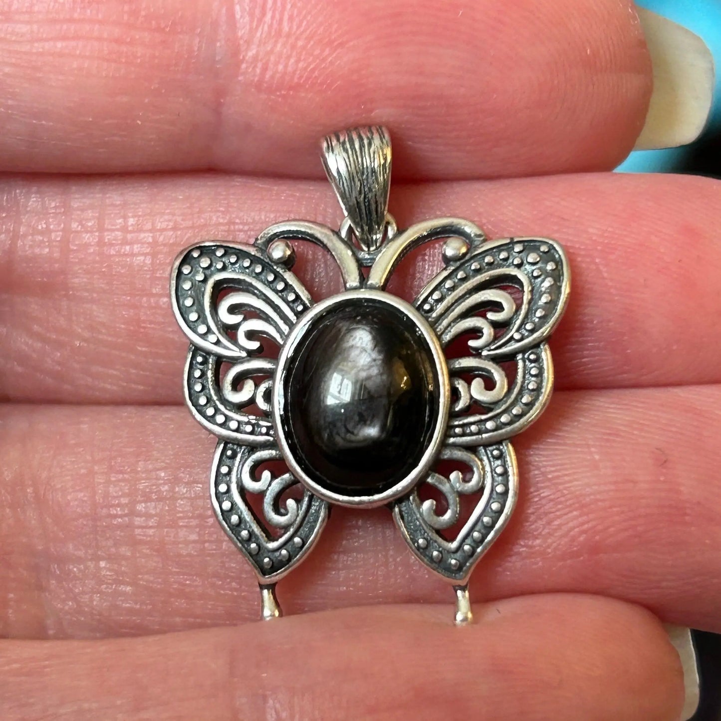 Butterfly Pendant with Hypersthene Gemstone • 925 Sterling Silver • Gift Box Celtic Dragon Jewellery