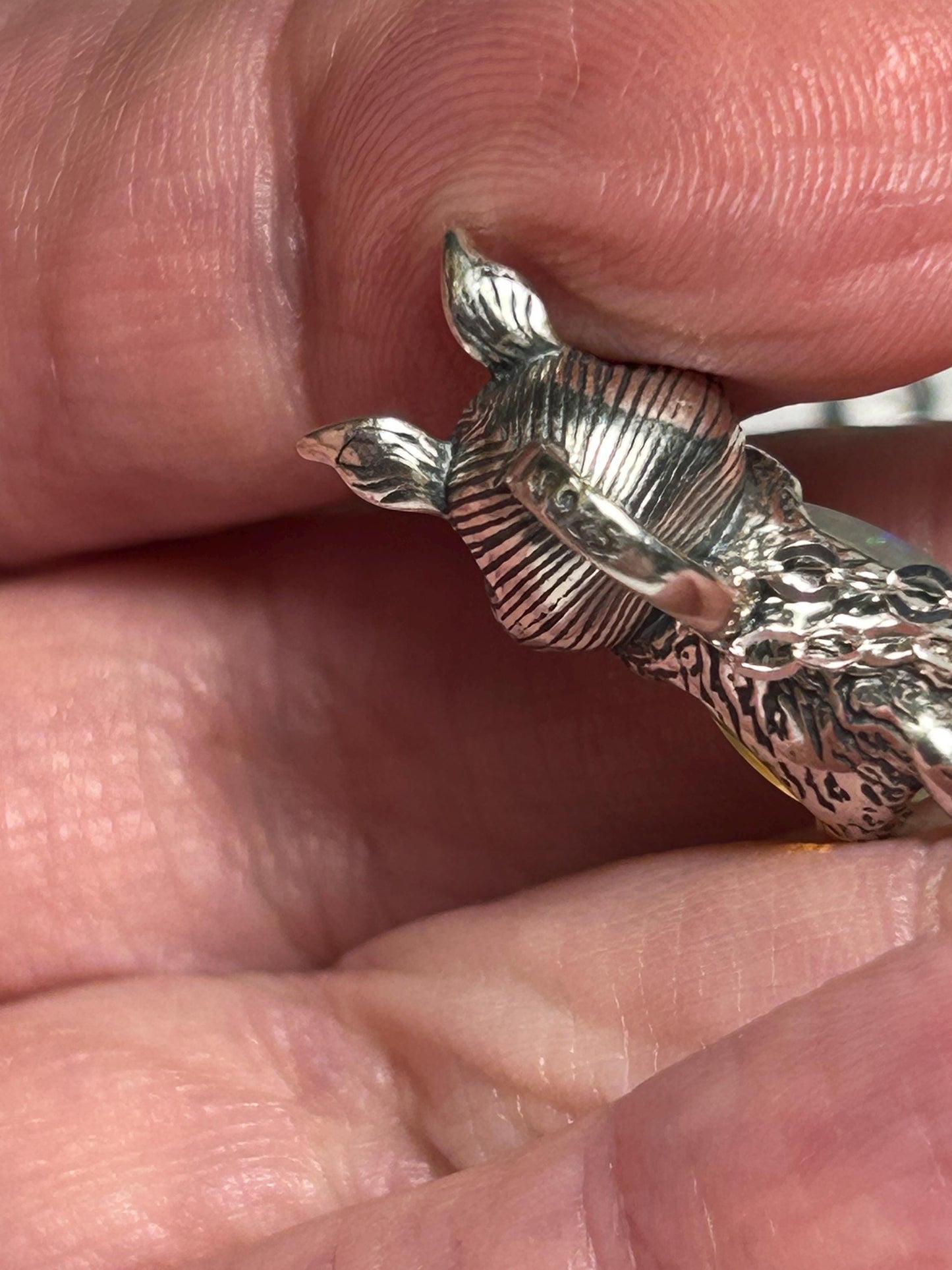 Rabbit Pendant with Opal Gemstone • 925 Sterling Silver • Gift Box