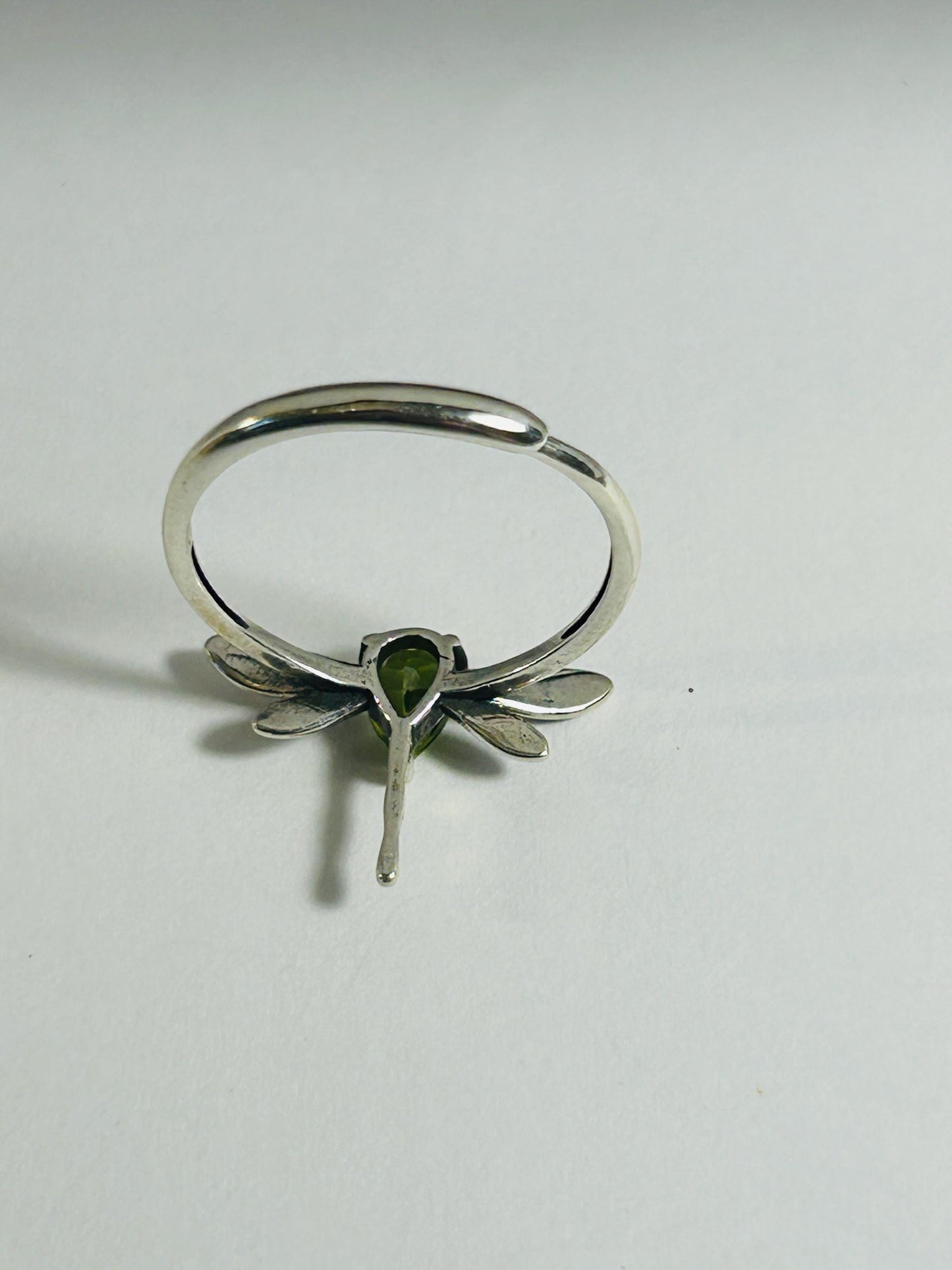 Sterling Silver Peridot Ring - Dragonfly Design - 925 - Adjustable - Gift Boxed