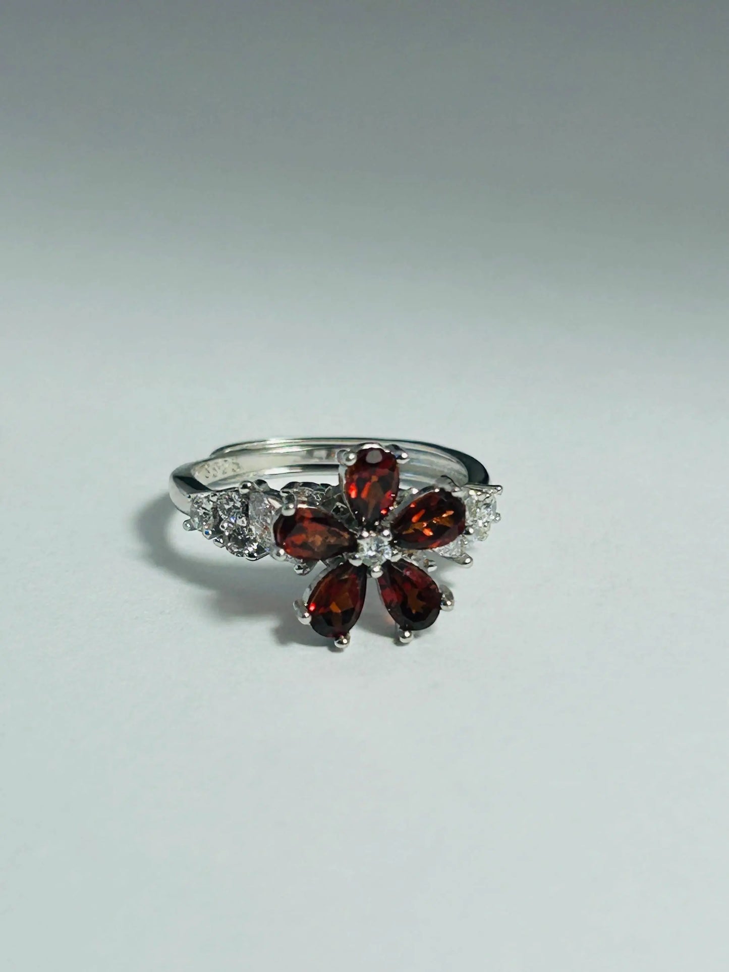 Floral Fidget Spinner Ring with Garnet Gemstone • 925 Sterling Silver • Adjustable • Gift box Celtic Dragon Jewellery
