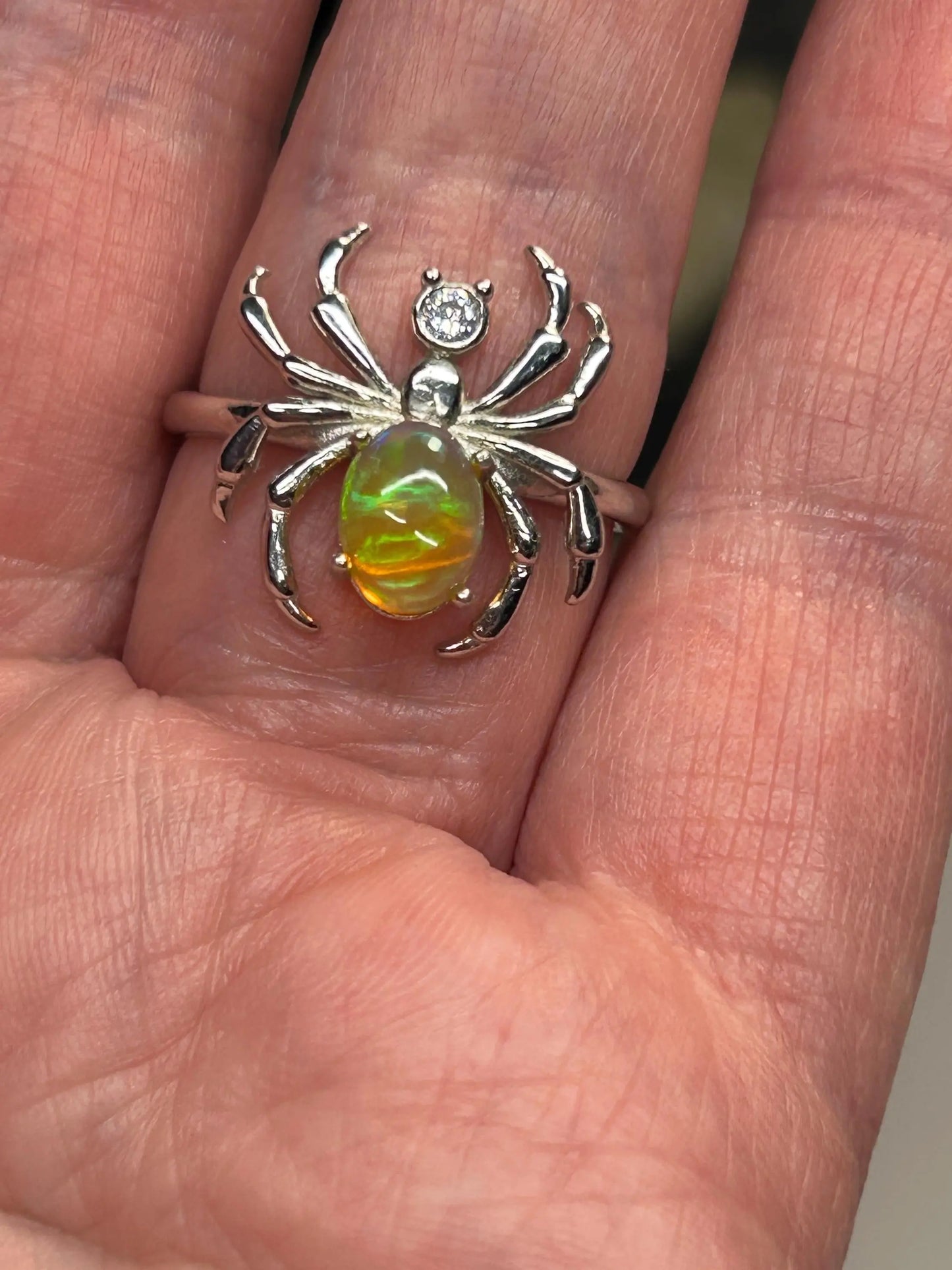 925 Silver Spider Ring with Opal - Adjustable Statement Gemstone Jewellery with CZ - Gift Boxed Celtic Dragon Jewellery