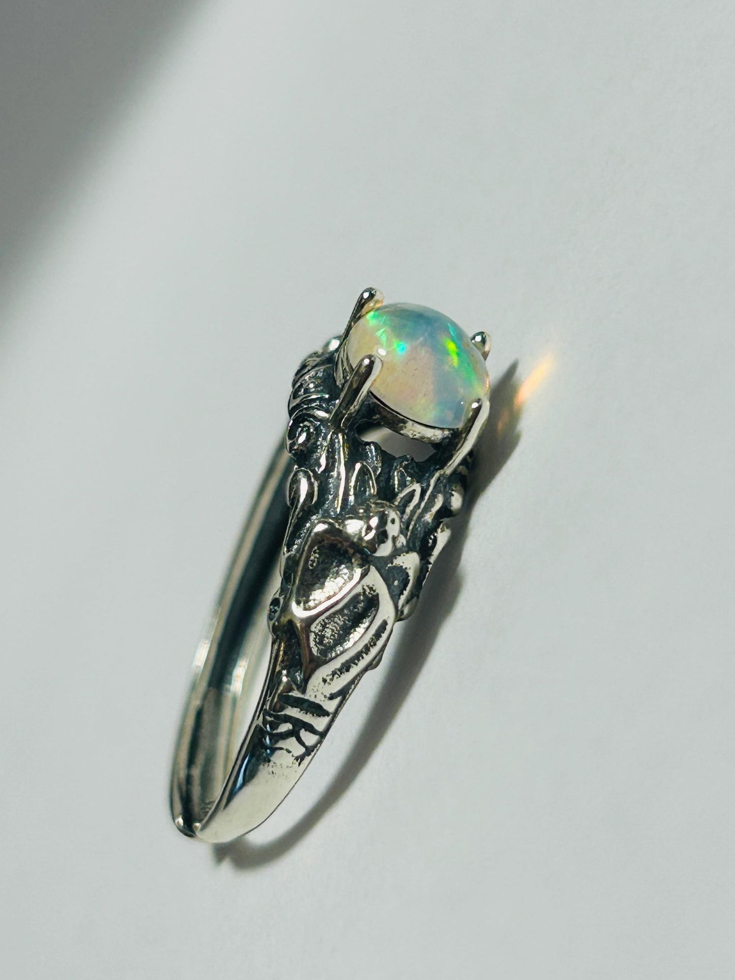 Bat Ring With Opal Gemstone - 925 Sterling Silver - Adjustable - Gift Boxed