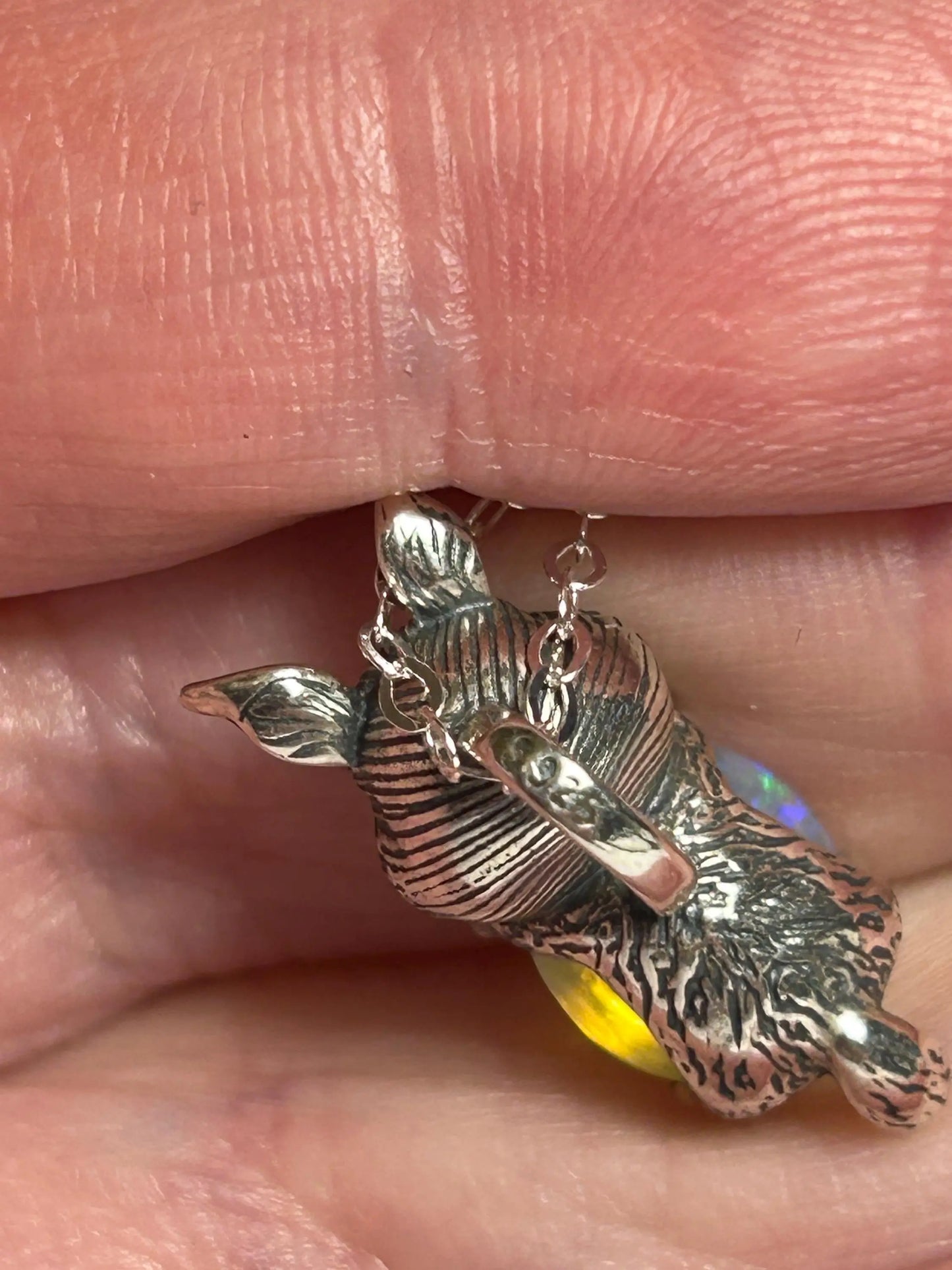 Rabbit Pendant with Opal Gemstone • 925 Sterling Silver • Gift Box Celtic Dragon Jewellery