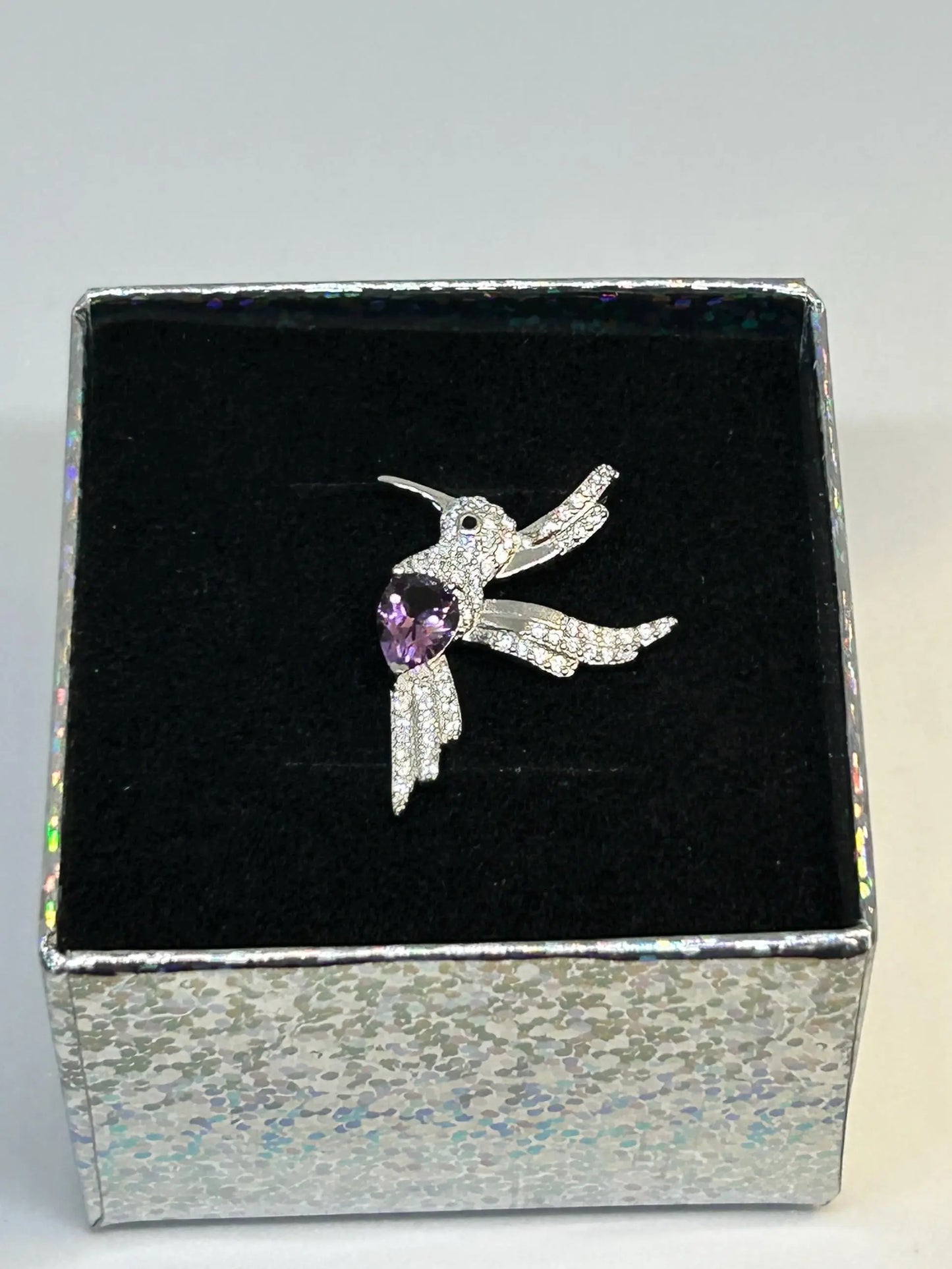 CZ Encrusted Hummingbird Pendant with Amethyst Gemstone • 925 Sterling Silver • Gift Box Celtic Dragon Jewellery