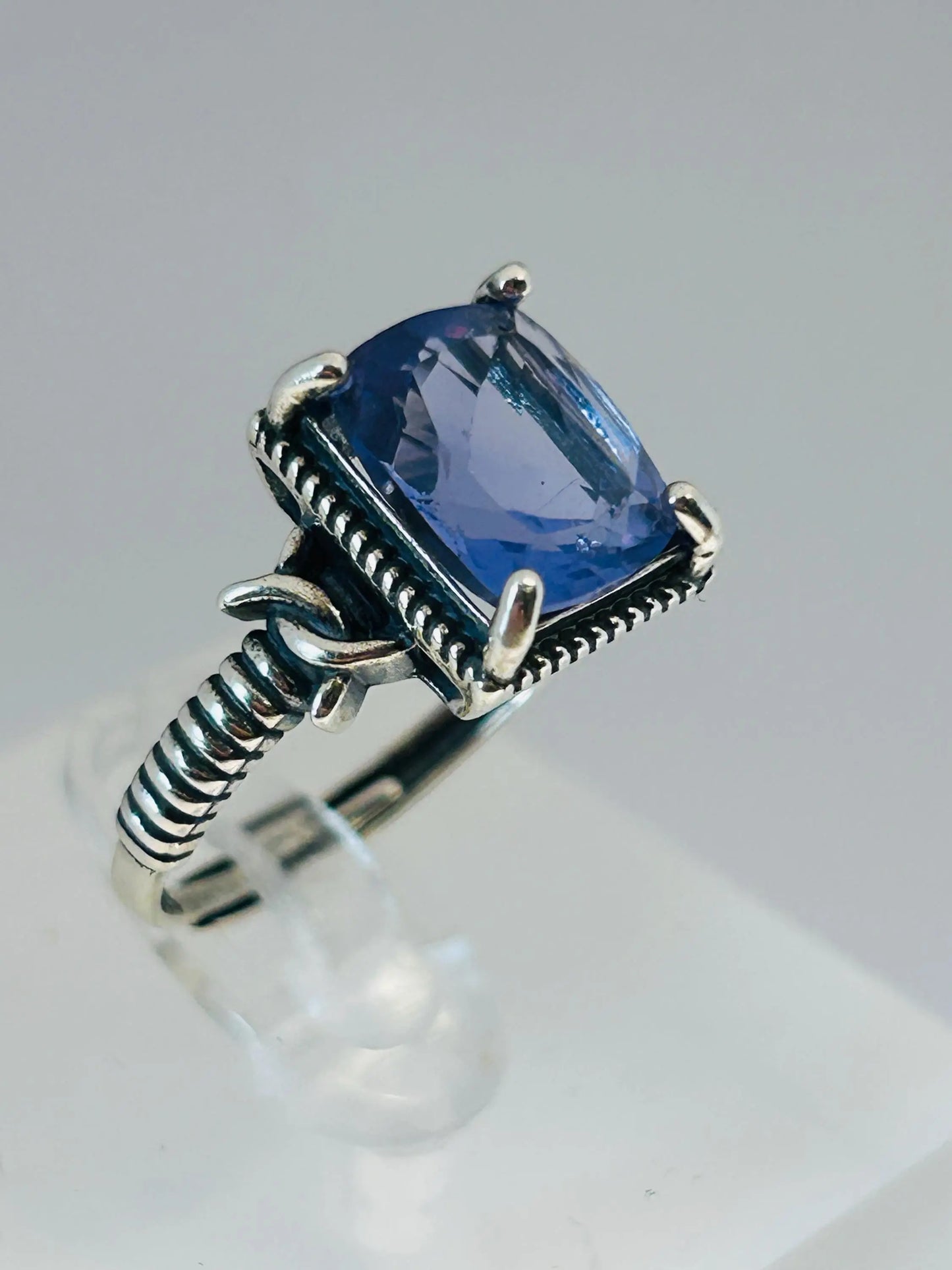 Blue Fluorite Ring • Rectangular Gemstone • 925 Sterling Silver • Adjustable • Gift Box Celtic Dragon Jewellery