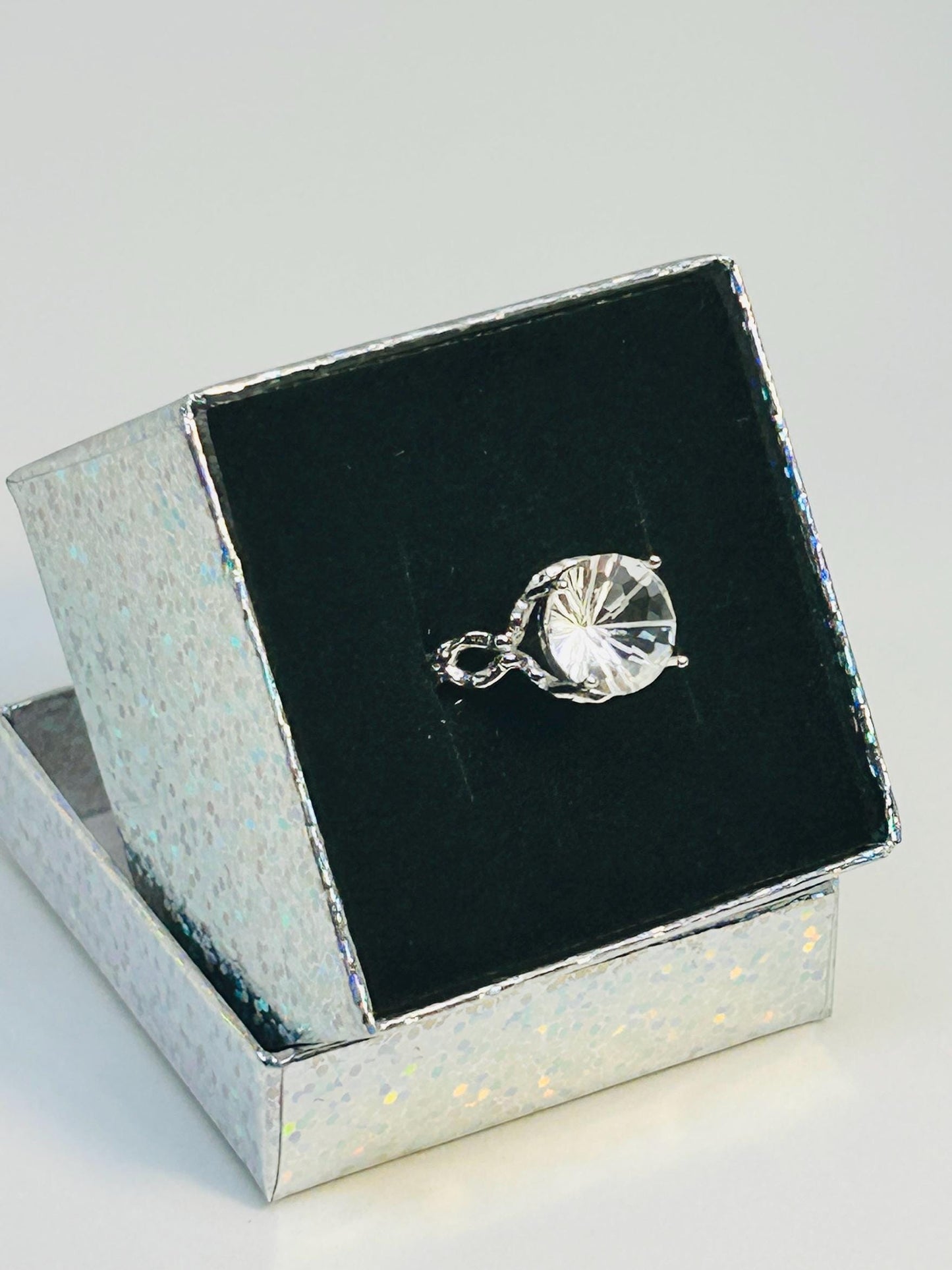 Chunky Crystal Ring with Clear Quartz Faceted Gemstone • Adjustable • Gift Box