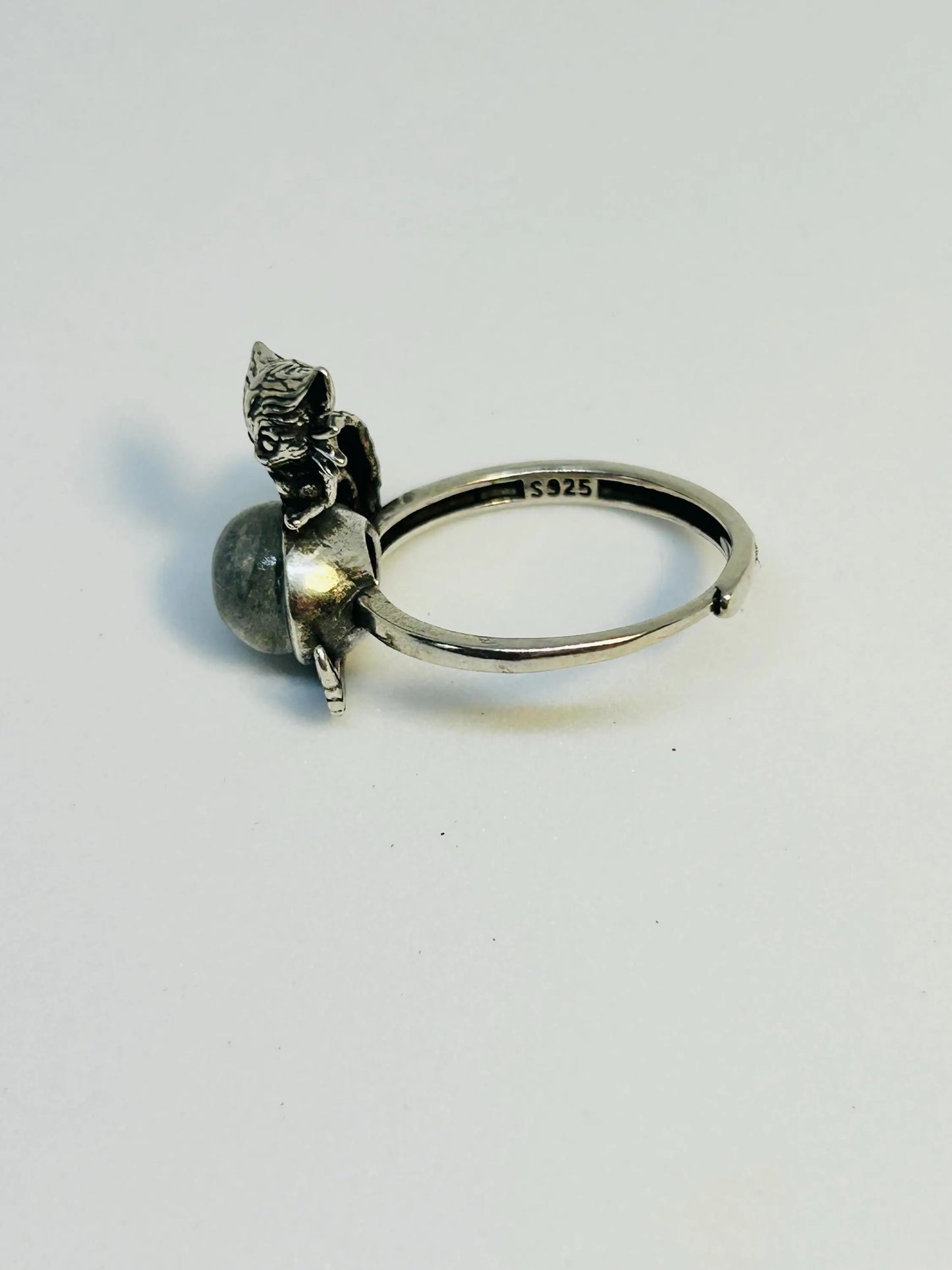 Mythical Naga Ring with Labradorite Gemstone • 925 Sterling Silver • Adjustable • Gift Box Celtic Dragon Jewellery