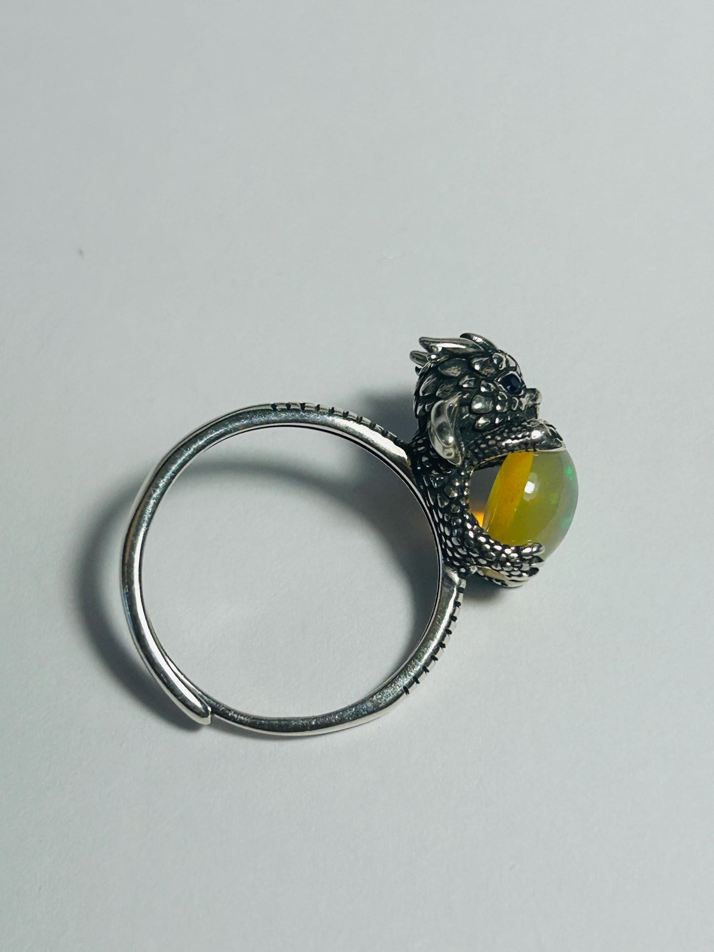 Baby Dragon Ring: 925 Silver Opal Gemstone, Sapphire Eyes