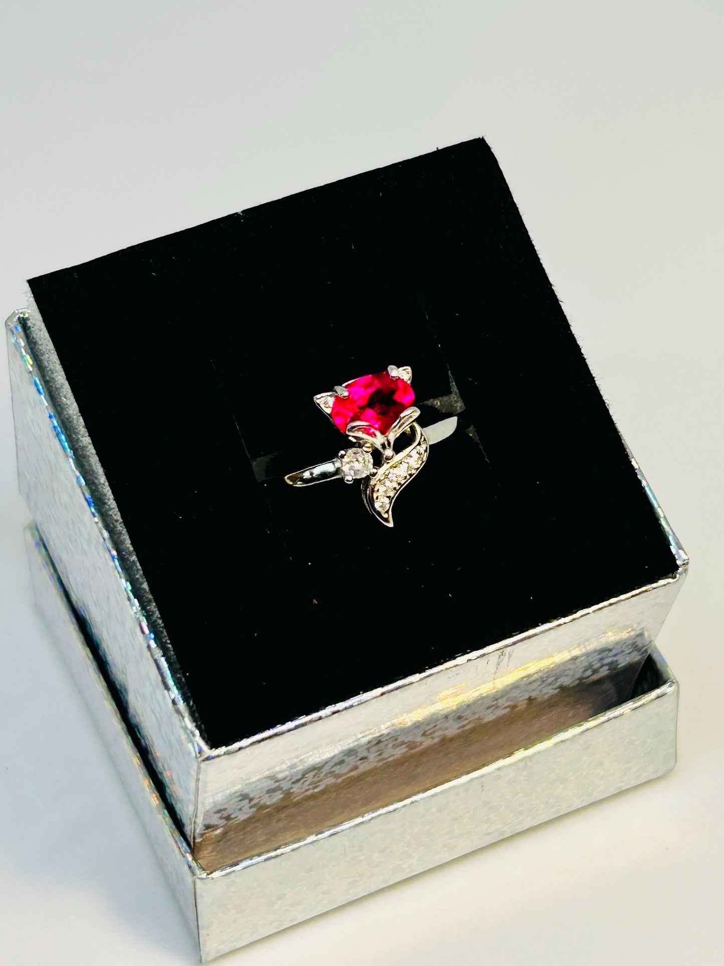Dainty Fox Ring with Pink Topaz Gemstone & CZ Accents • 925 Sterling Silver • Adjustable • Gift Box