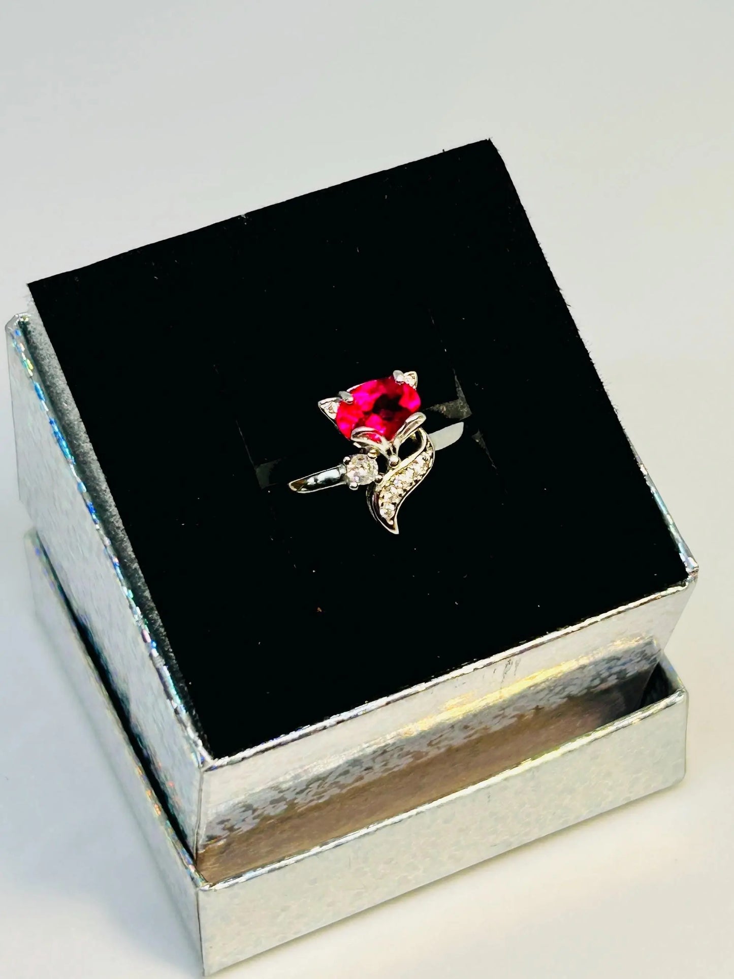 Dainty Fox Ring with Pink Topaz Gemstone & CZ Accents • 925 Sterling Silver • Adjustable • Gift Box Celtic Dragon Jewellery