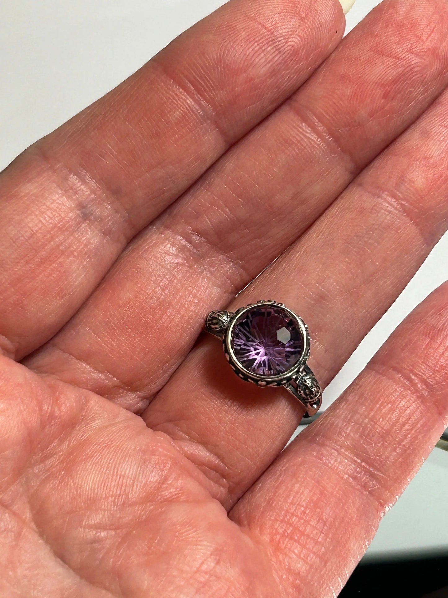 Chunky Amethyst Ring • Checkerboard Cut Gemstone • 925 Sterling Silver • Adjustable • Gift Box Celtic Dragon Jewellery