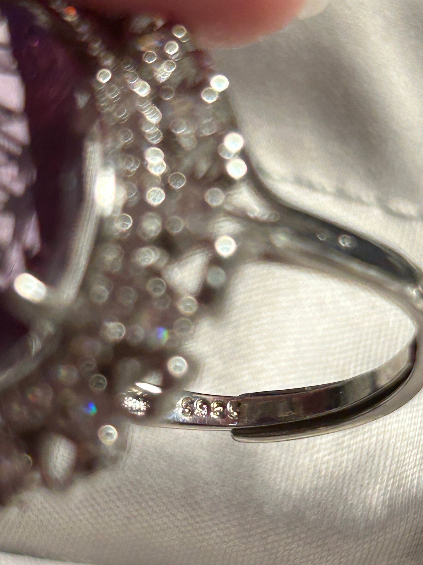 Huge Amethyst Teardrop Ring with CZ Accents • 925 Sterling Silver • Adjustable • Gift Box