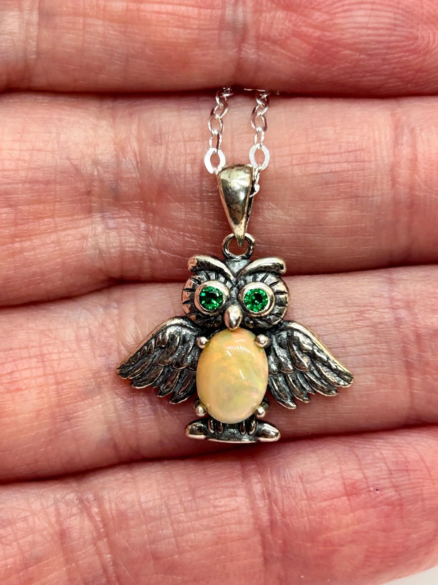 Owl Pendant with Opal Gemstone • 925 Sterling Silver • Gift box Celtic Dragon Jewellery