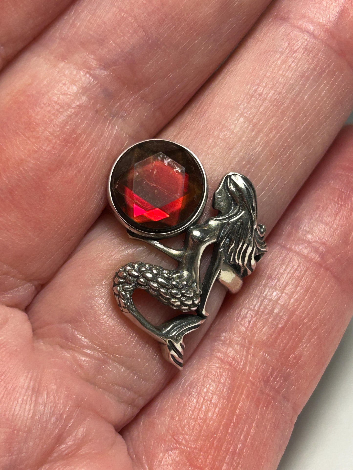 Sterling Silver Mermaid Ring With Ammolite Gemstone - Adjustable - 925 - Gift Boxed