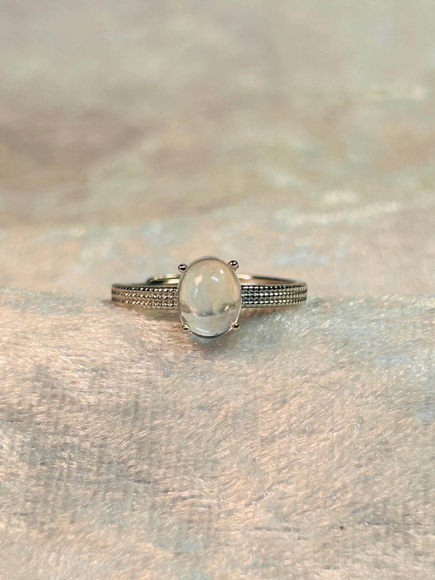 White Moonstone Ring • 925 Sterling Silver • Adjustable • Gift Box