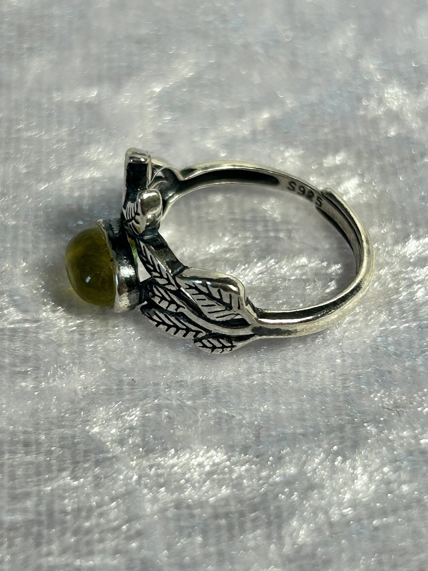 Vine Style Ring with Golden Prehnite Gemstone • 925 Sterling Silver • Adjustable • Gift box Celtic Dragon Jewellery