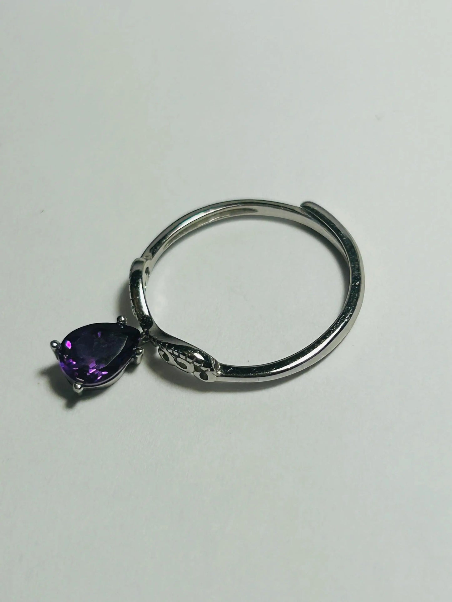 Ornate Stacking Ring with Amethyst Gemstone Dropper • 925 Sterling Silver • Adjustable • Gift box Celtic Dragon Jewellery