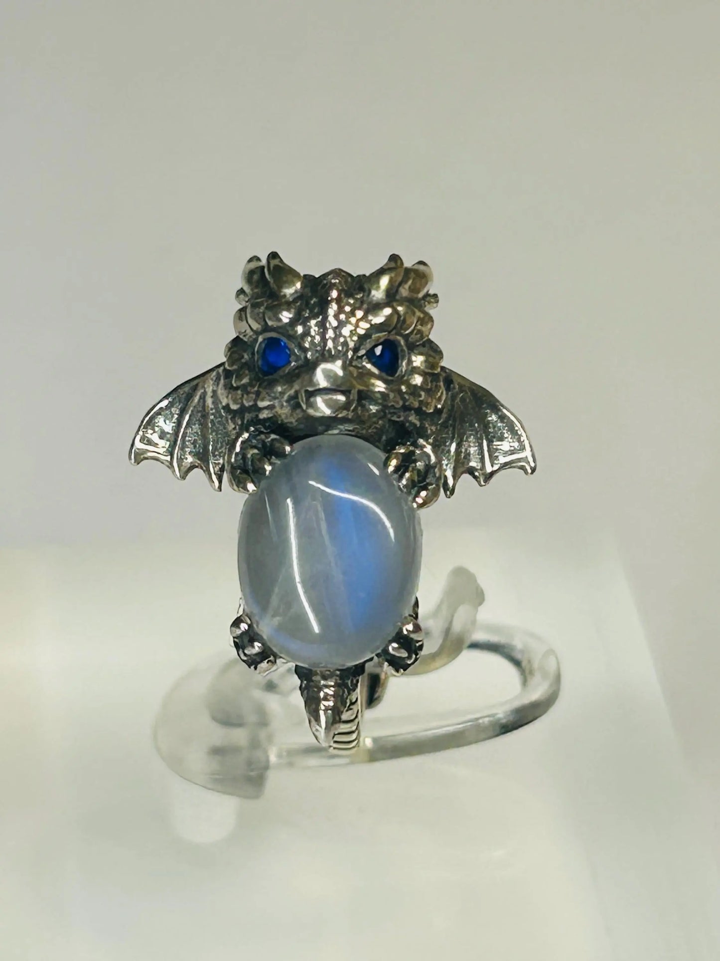 925 Silver Moonstone Ring • Baby Dragon Design • Adjustable • Giftbox Celtic Dragon Jewellery