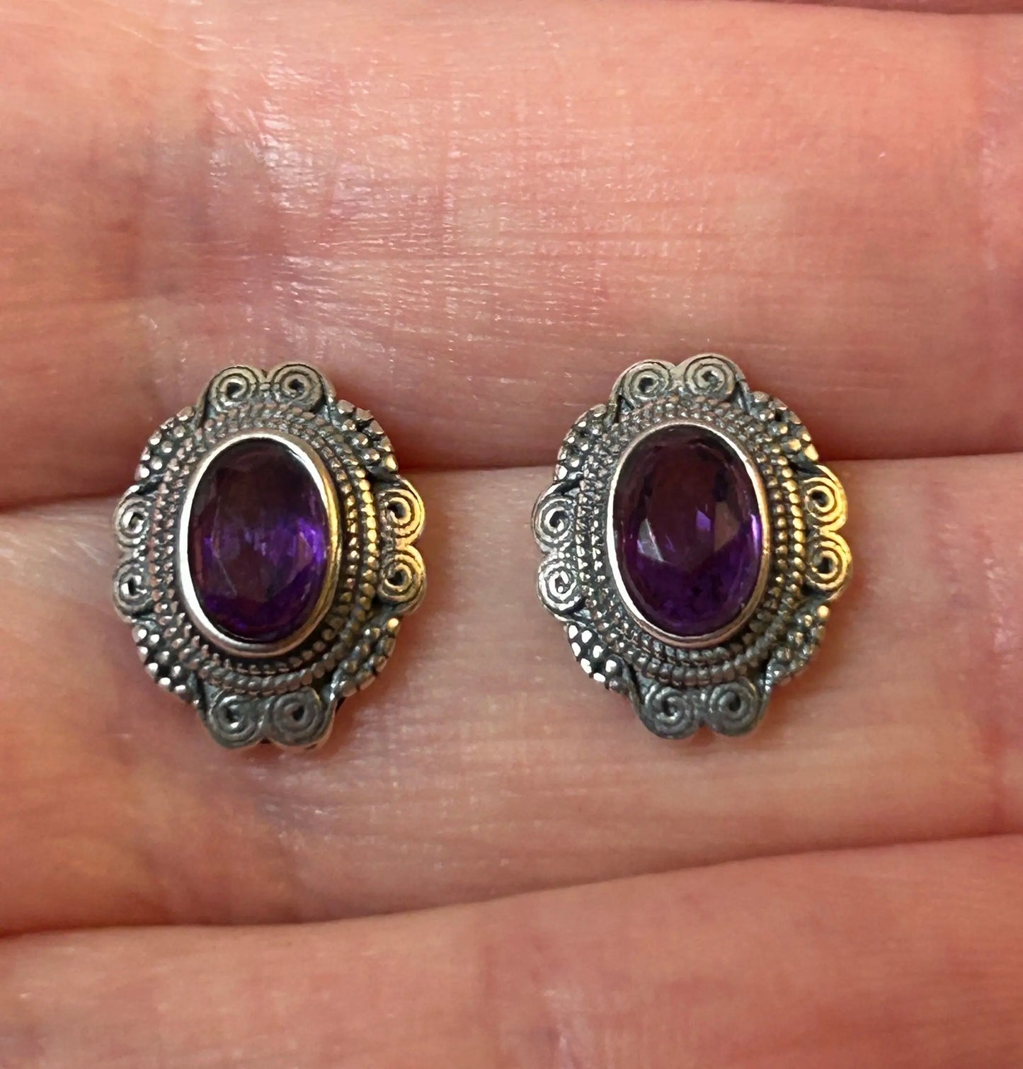 Pretty Amethyst Earrings • 925 Sterling Silver Studs • Gift Box Celtic Dragon Jewellery