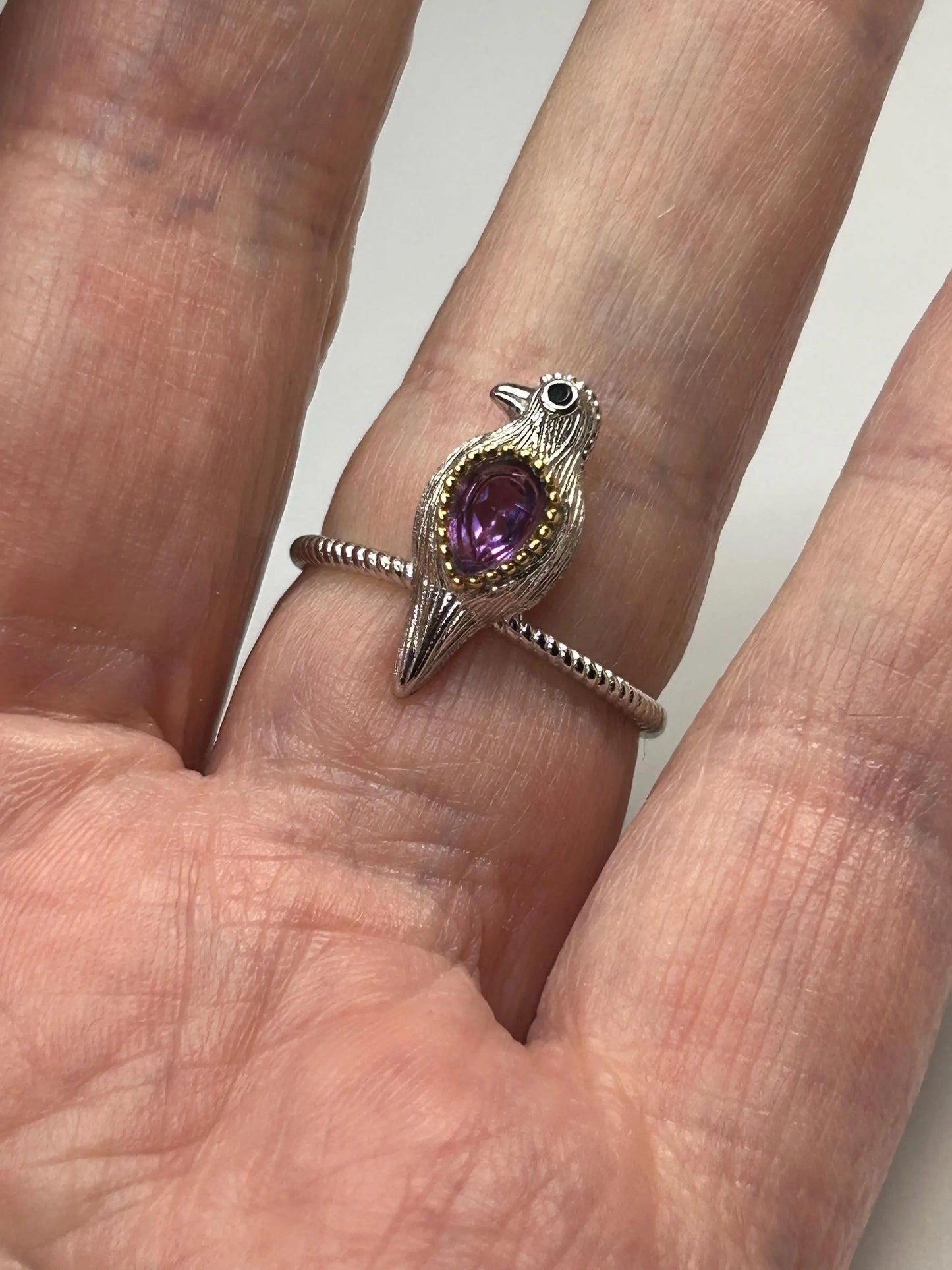 Dainty Bird Ring With Amethyst Gemstone • 925 Sterling Silver • Adjustable with Gift Box Celtic Dragon Jewellery