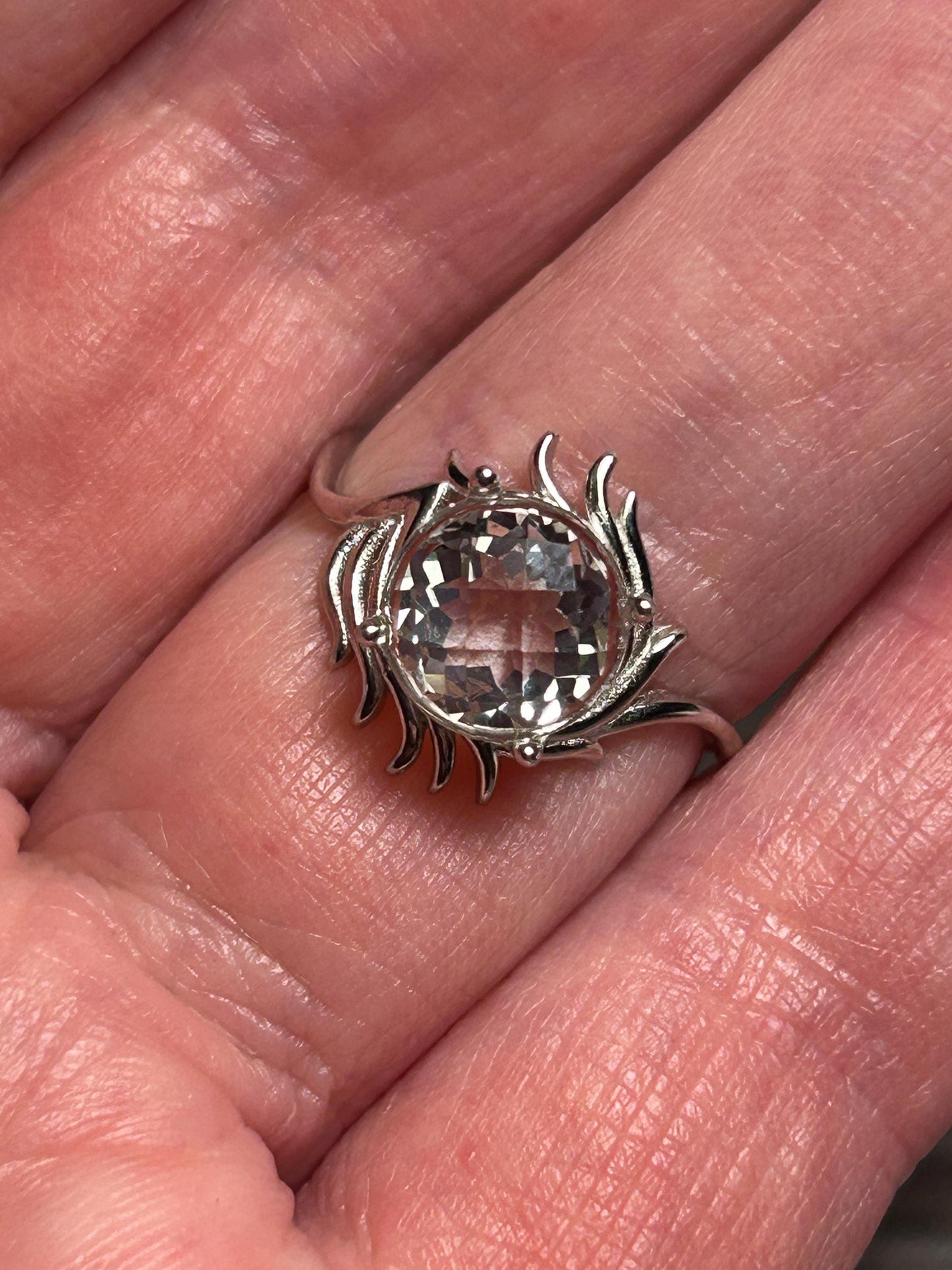 Sterling Silver Clear Quartz Ring With Lash Design - 925 - Adjustable - Gift Boxed