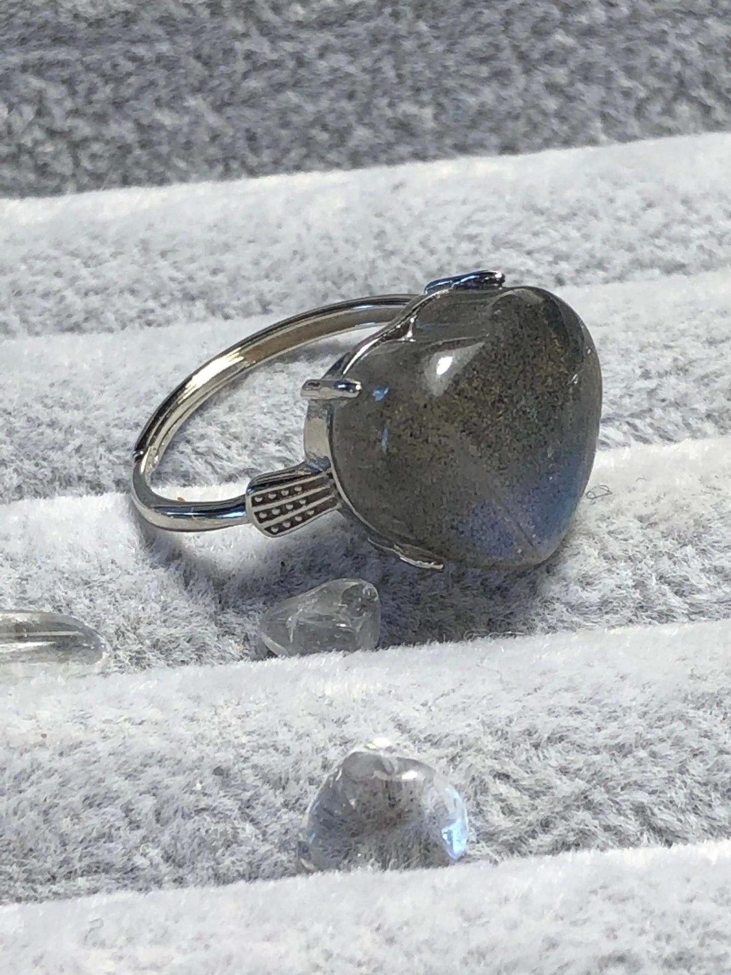 Labradorite Heart Ring with Blue Flash • 925 Sterling Silver • Adjustable • Gift box Celtic Dragon Jewellery