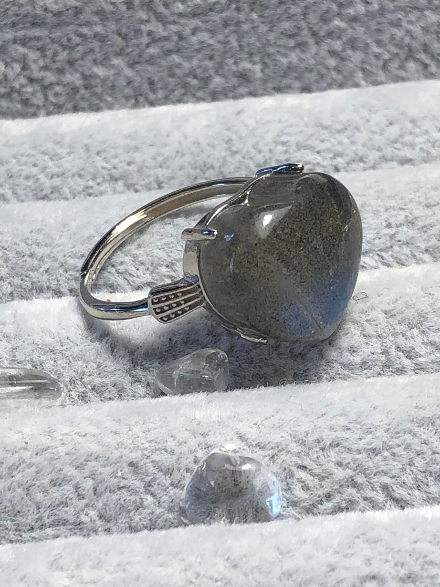 Labradorite Heart Ring with Blue Flash • 925 Sterling Silver • Adjustable • Gift box