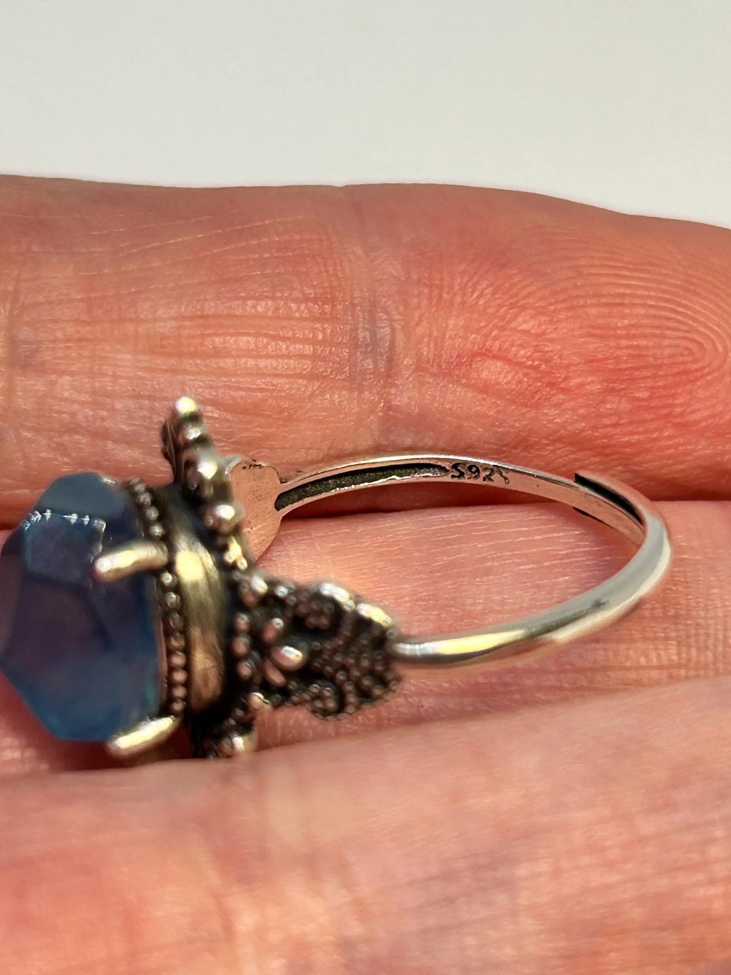 Fleur De Lys Ring with Aquamarine Gemstone • 925 Sterling Silver • Adjustable • Gift Box Celtic Dragon Jewellery