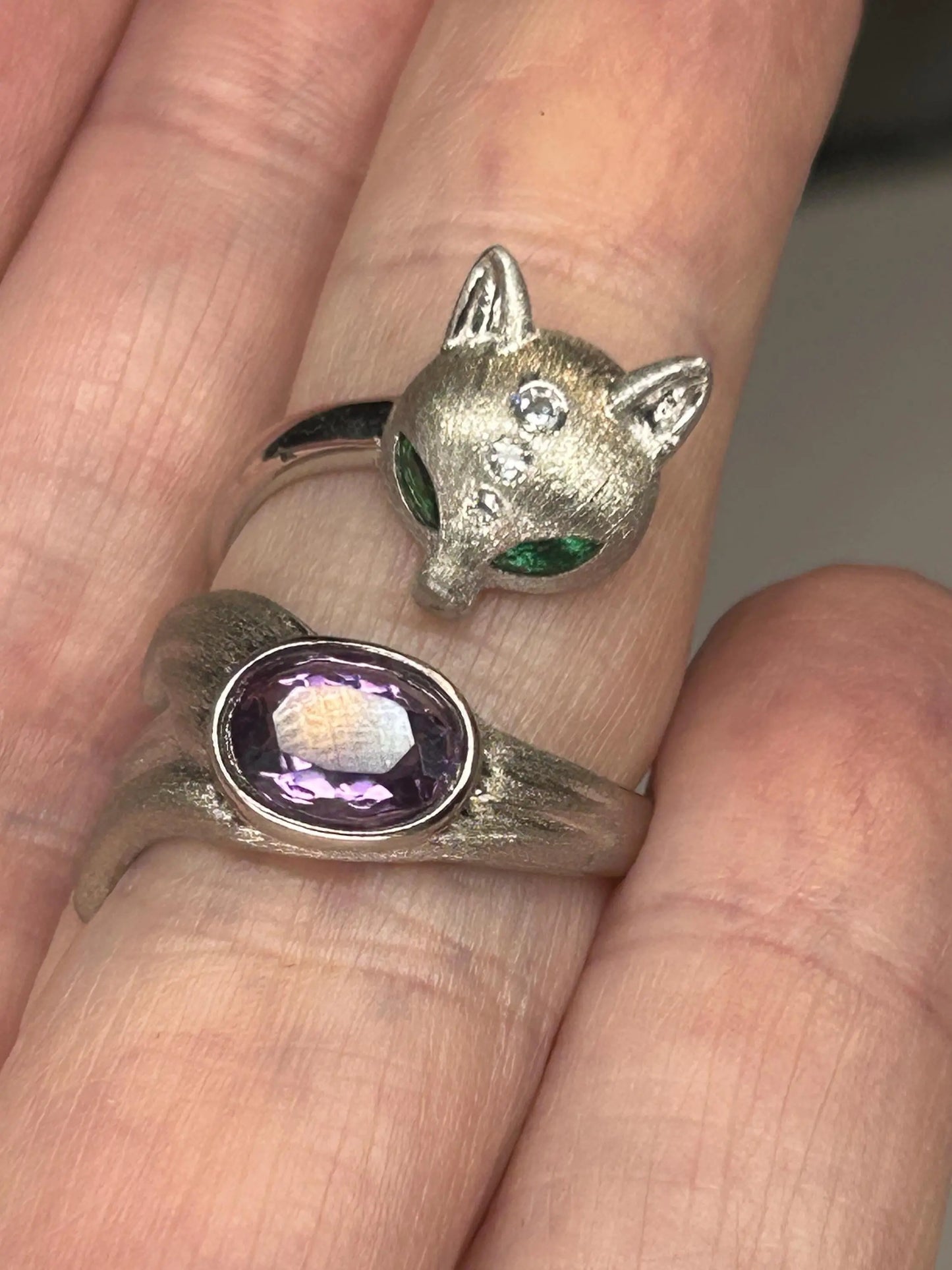 Fox Ring with Amethyst Gemstone • 925 Burnished Sterling Silver • Adjustable • with Gift Box Celtic Dragon Jewellery