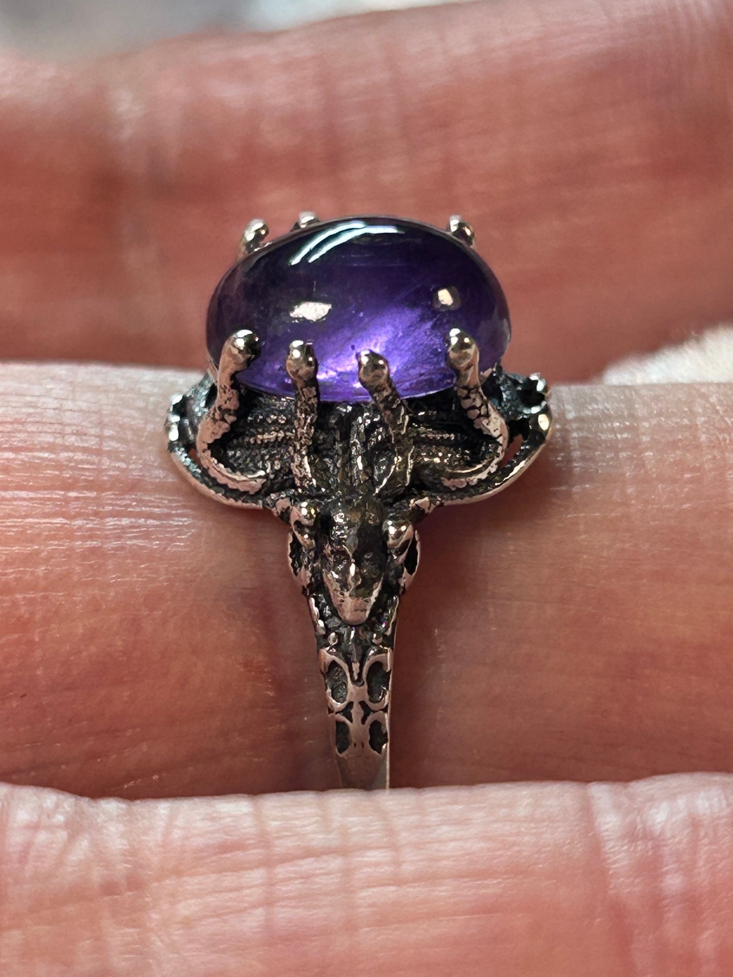 Sterling Silver Medusa Snake Ring with Amethyst Gemstone Celtic Dragon Jewellery