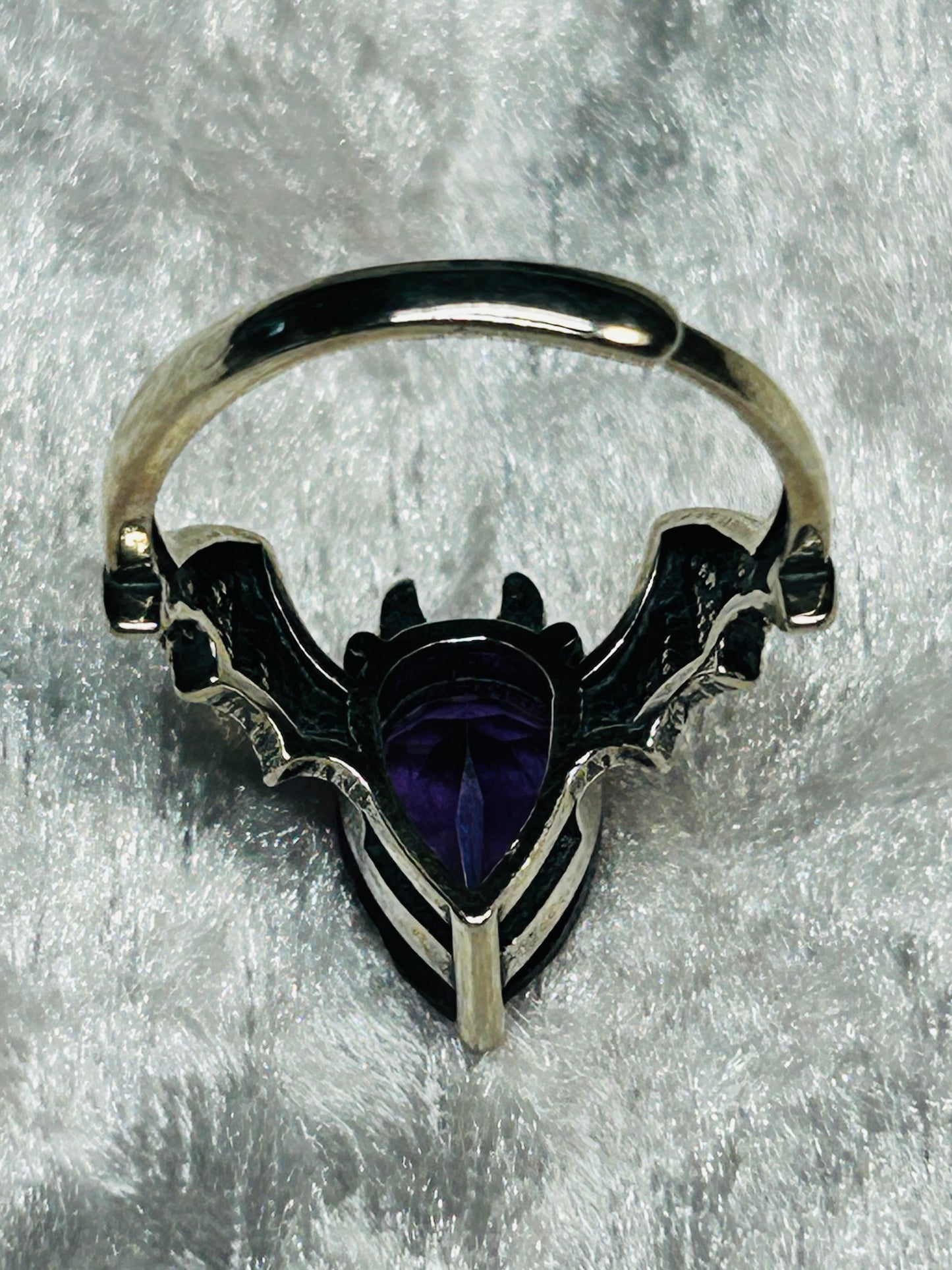 Sterling Silver Bat Ring with Amethyst Gemstone Celtic Dragon Jewellery