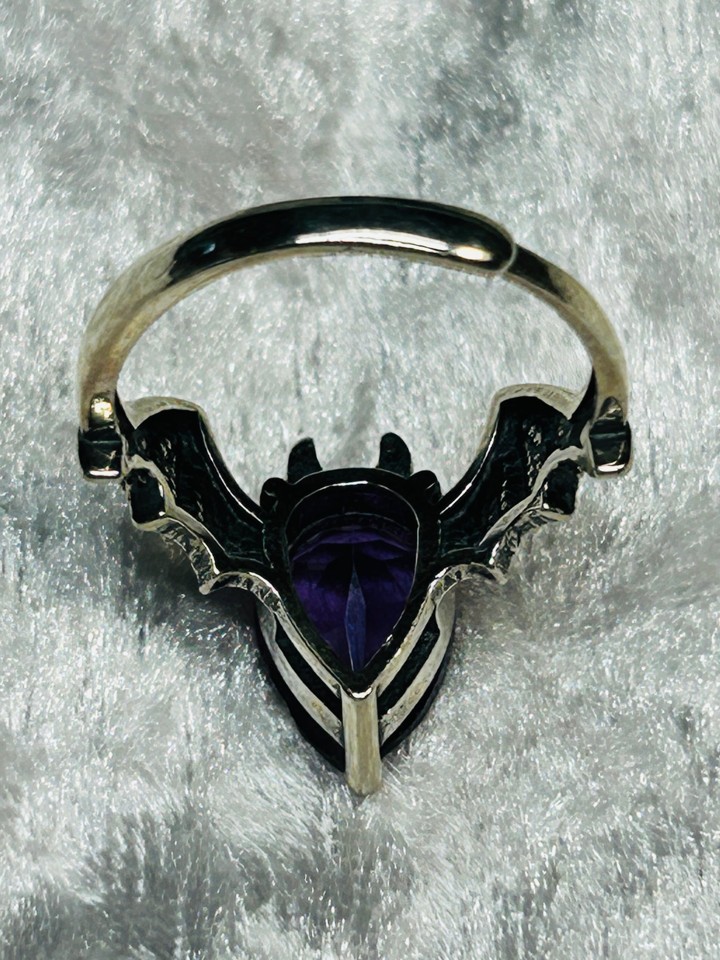 Sterling Silver Bat Ring with Amethyst Gemstone Celtic Dragon Jewellery
