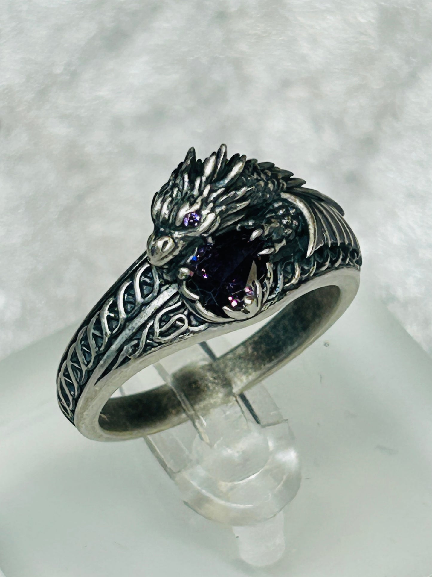 Celtic Dragon Ring with Dark Purple CZ • 925 Sterling Silver with Gift Box