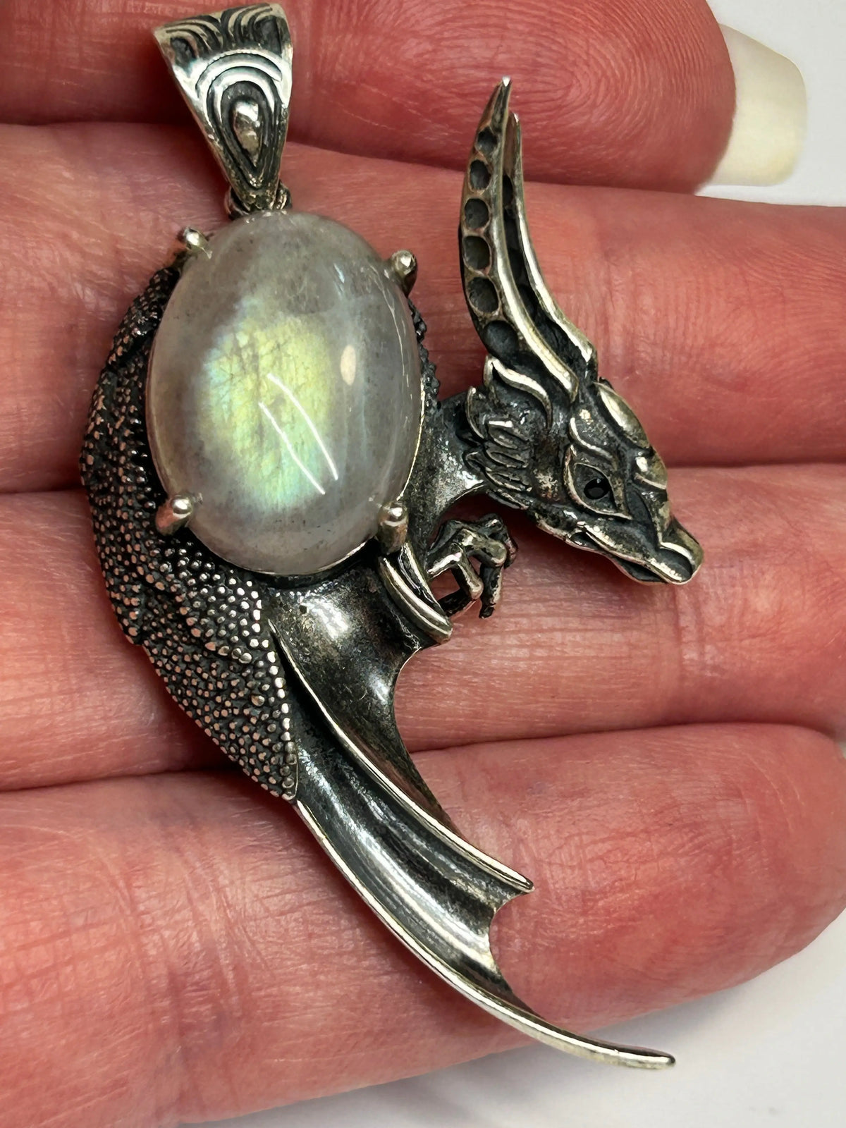 Celtic Dragon Pendant with Labradorite - 925 Sterling Silver - Fantasy Gothic Jewellery Celtic Dragon Jewellery