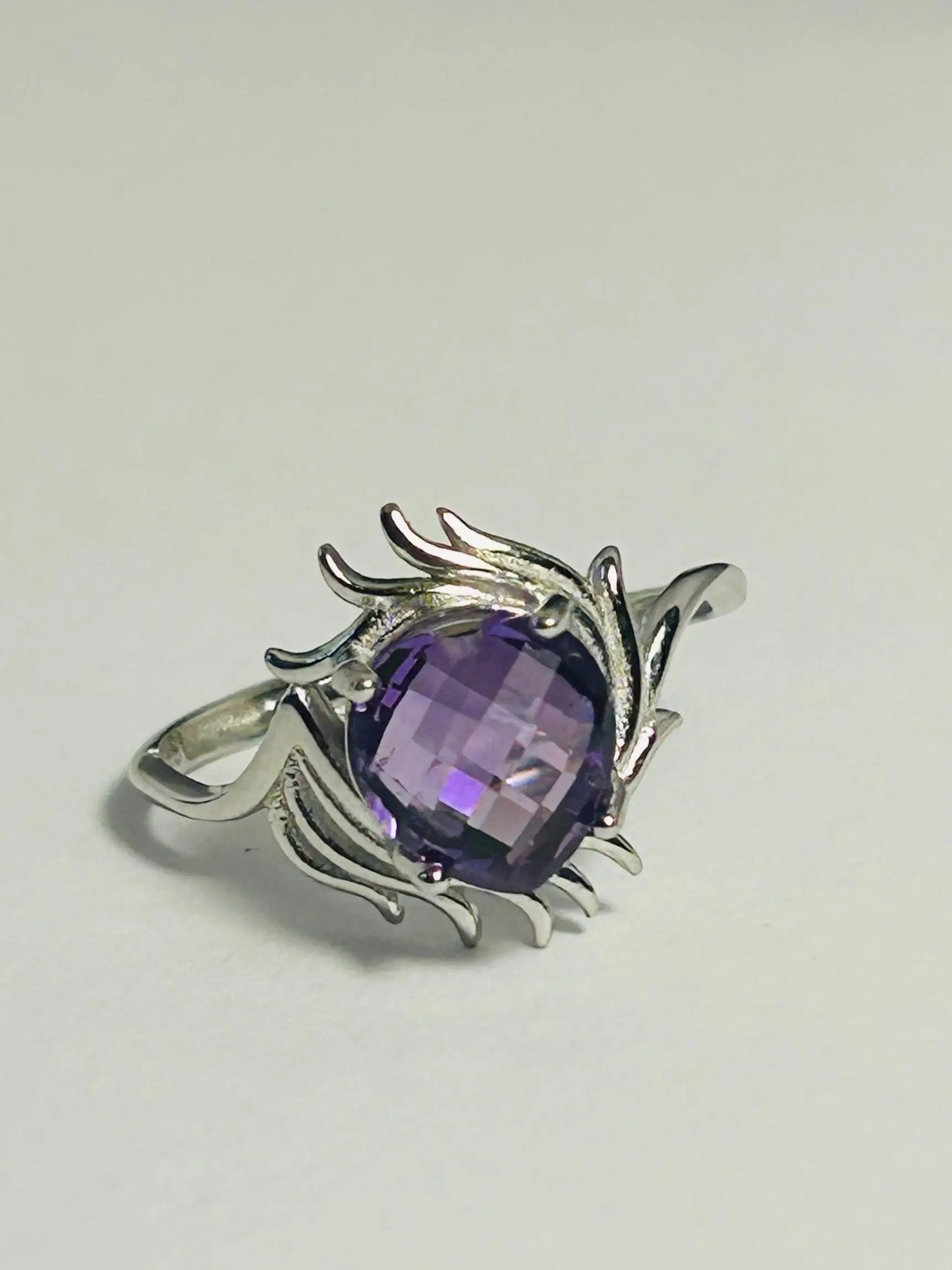 Faceted Amethyst Ring • 925 Sterling Silver • Adjustable • Gift box Celtic Dragon Jewellery