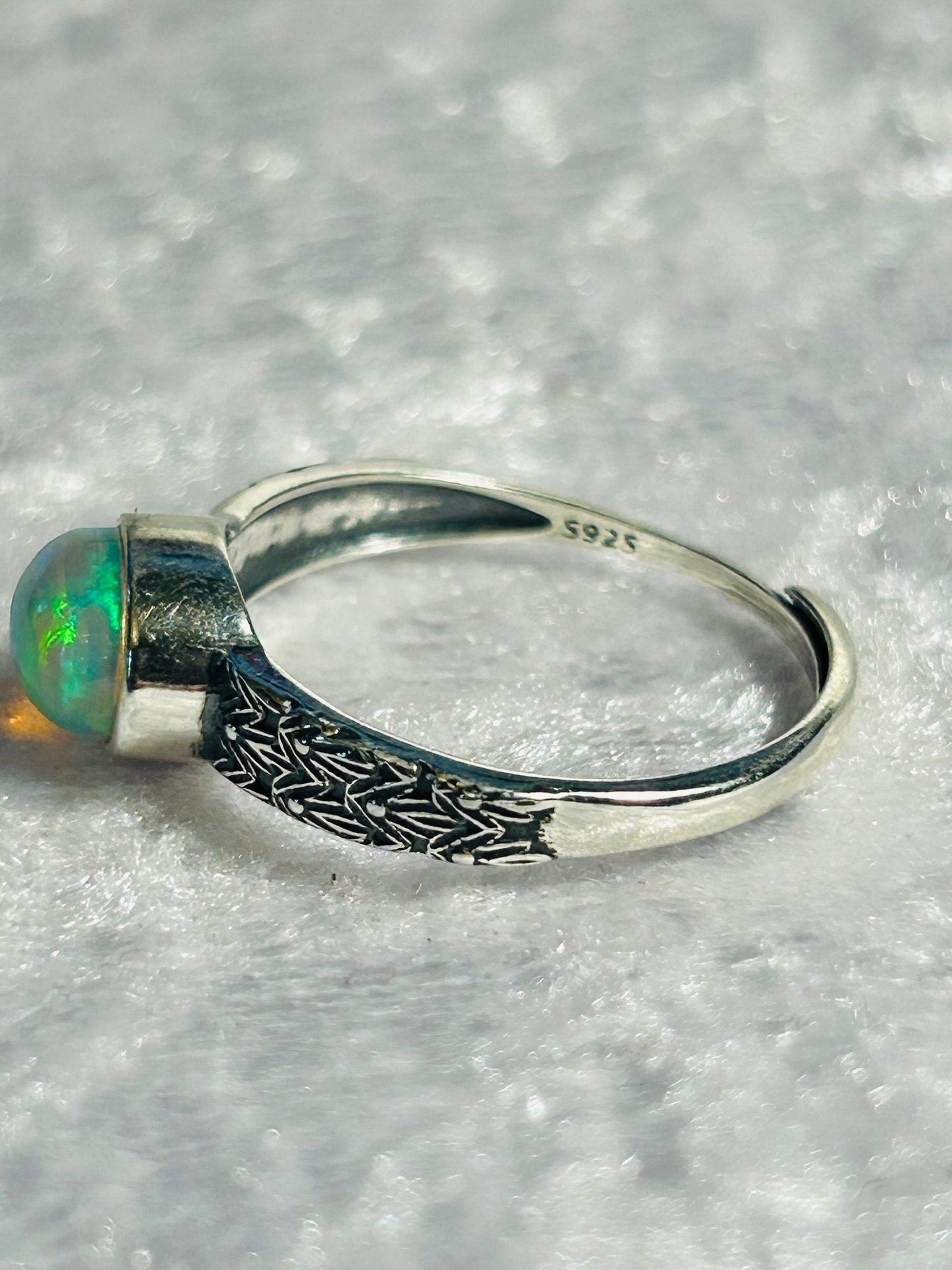 Rainbow Opal Gemstone Ring • Bezel Set • 925 Sterling Silver • Adjustable • Gift box