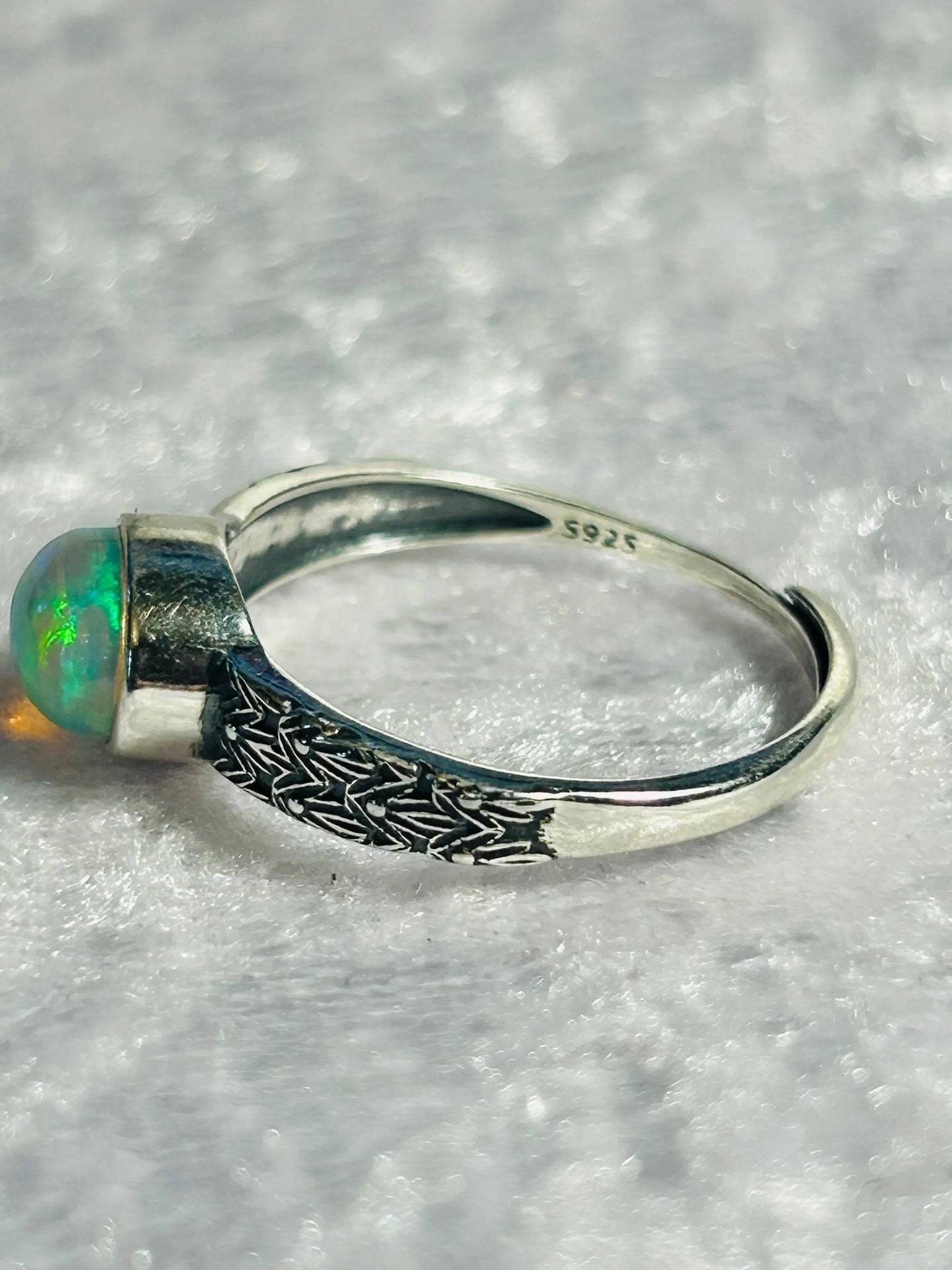 Rainbow Opal Gemstone Ring • Bezel Set • 925 Sterling Silver • Adjustable • Gift box Celtic Dragon Jewellery