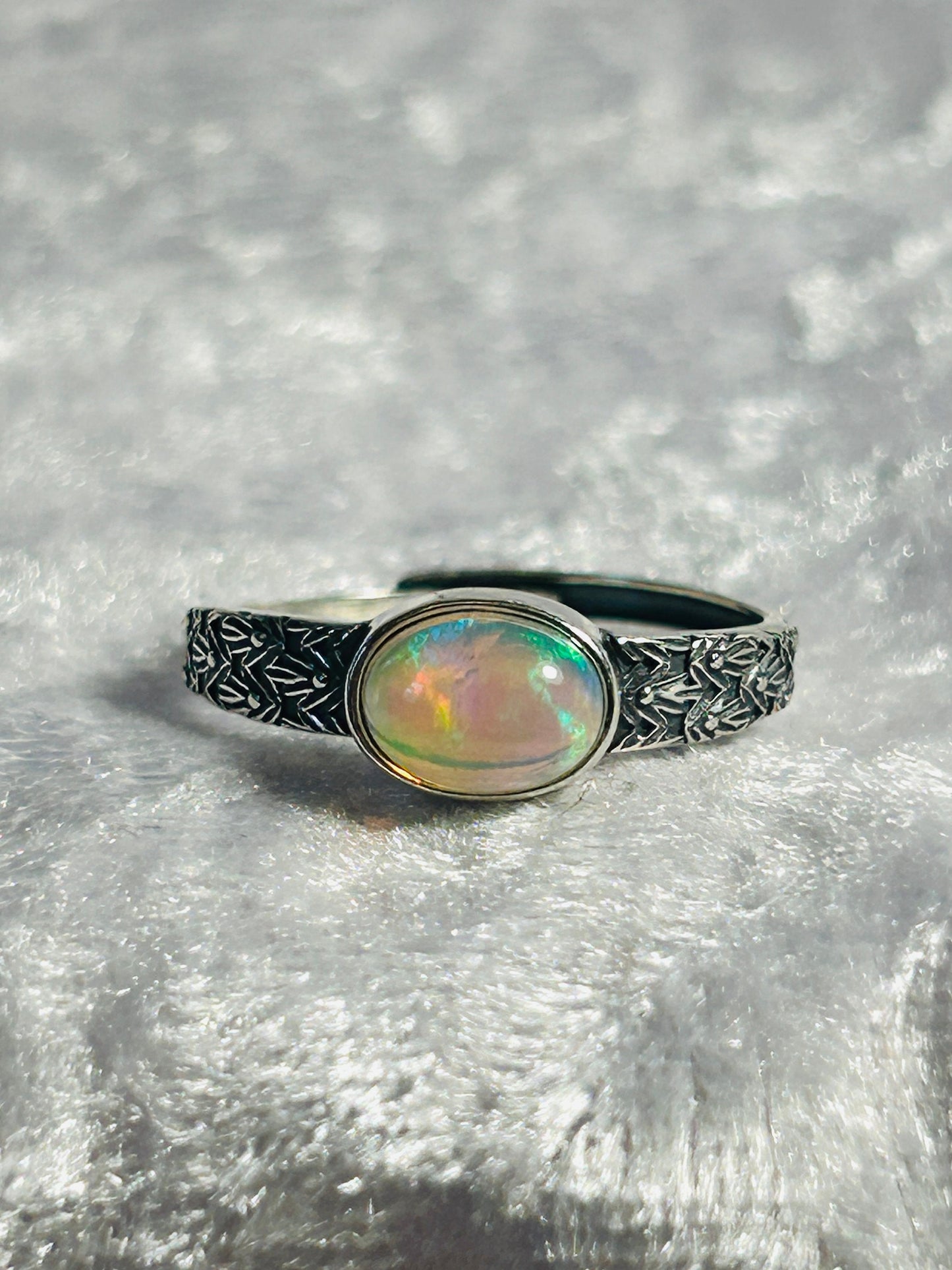 Rainbow Opal Ring: Adjustable 925 Silver Gemstone Ring
