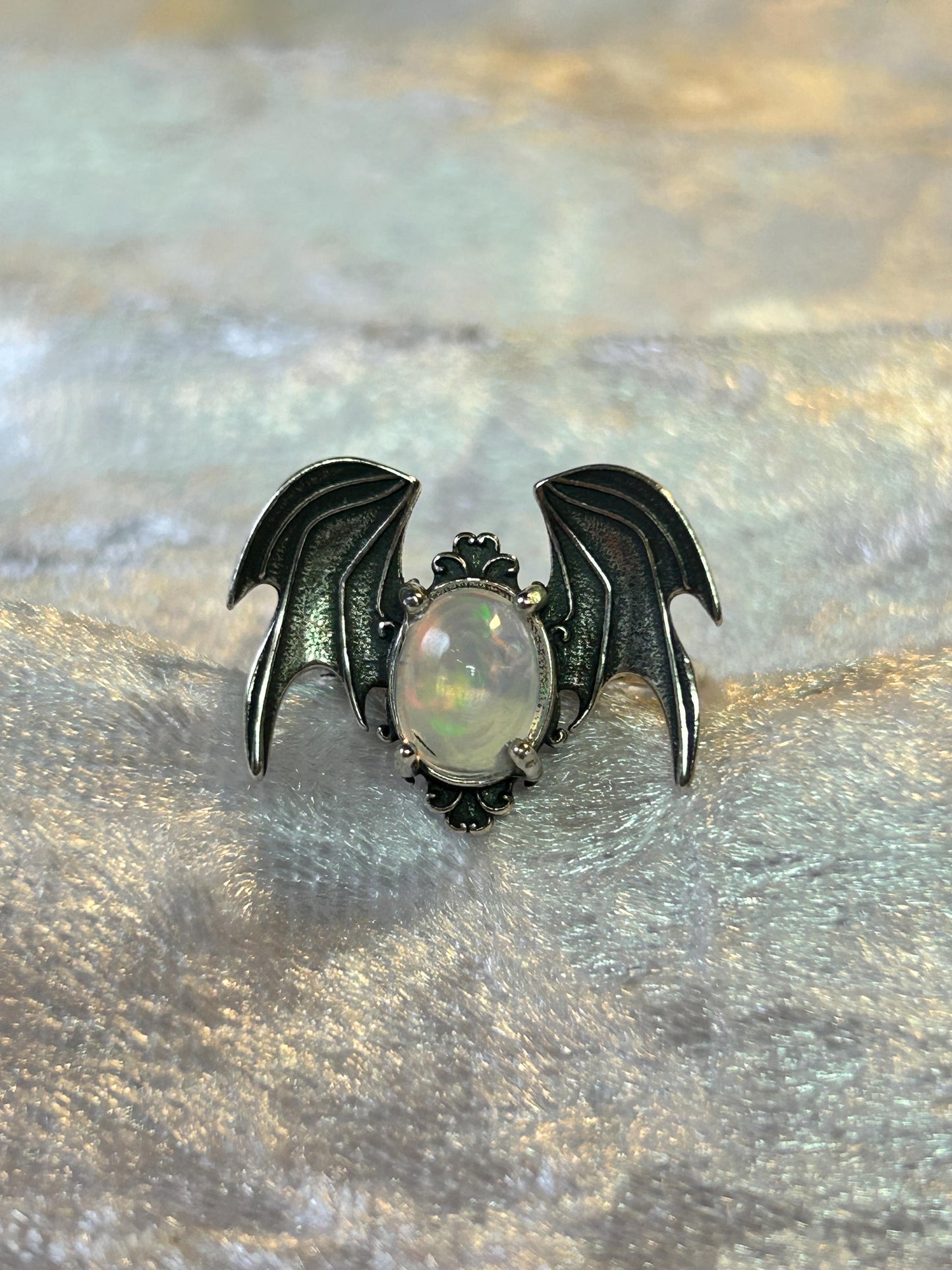Opal Bat Ring - 925 Sterling Silver - Adjustable - Supplied With Gift Box