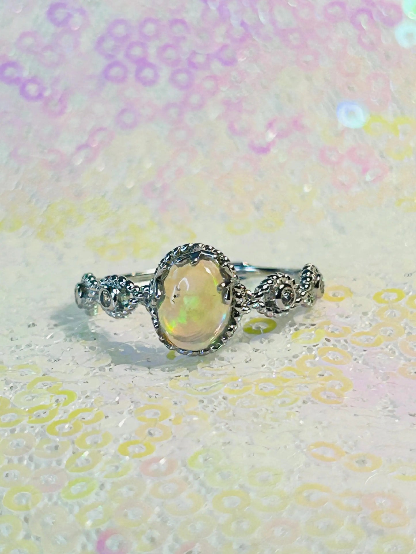 Infinity Design Ring with Rainbow Opal Gemstone • 925 Sterling Silver • Adjustable • Gift Box Celtic Dragon Jewellery