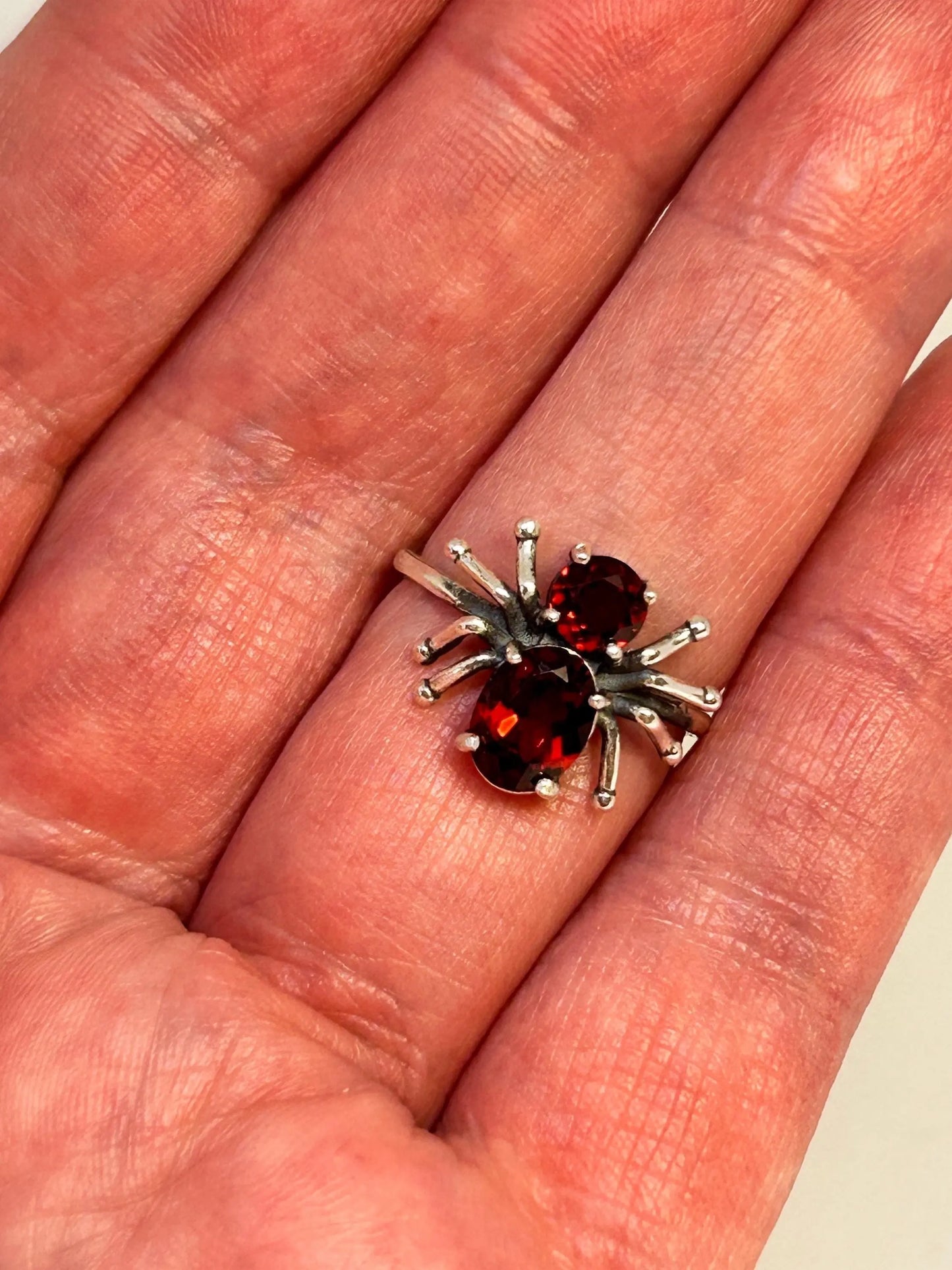Spider Ring with Red Garnet Gemstones • 925 Sterling Silver • Adjustable • Gift Box Celtic Dragon Jewellery