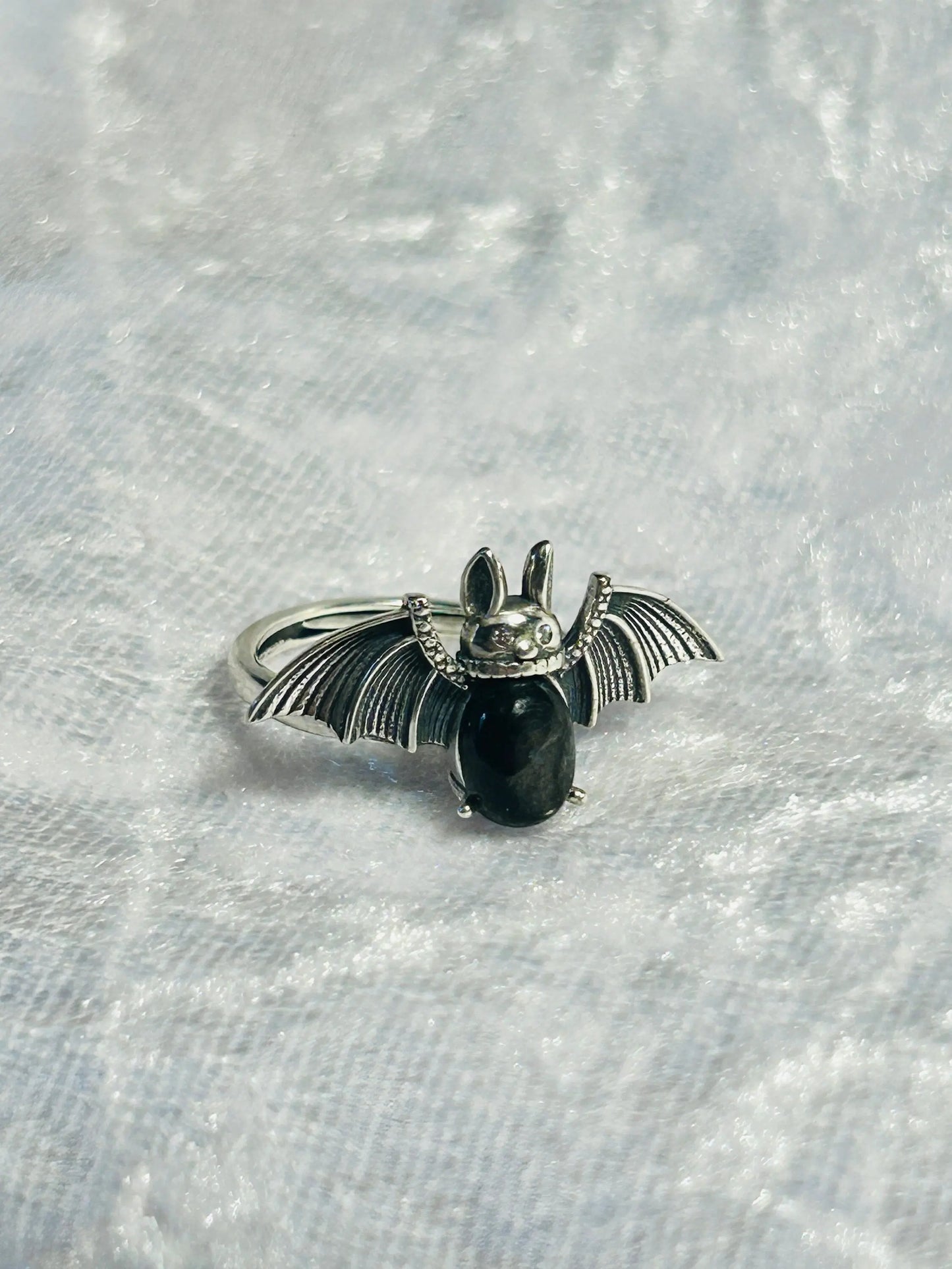 Bat Ring with Hypersthene Gemstone • 925 Sterling Silver • Adjustable • Gift box Celtic Dragon Jewellery