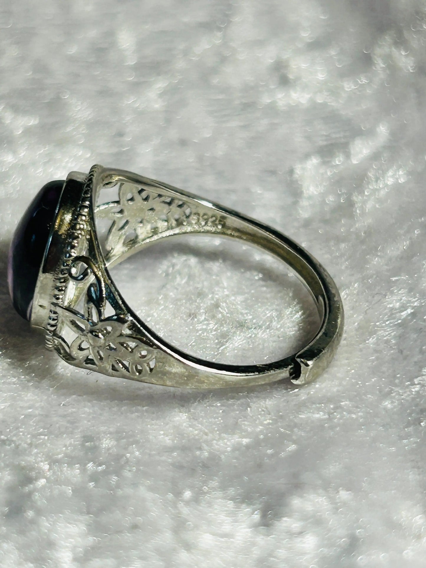 Amethyst Ring with Floral Theme • 925 Sterling Silver • Adjustable • Gift box Celtic Dragon Jewellery