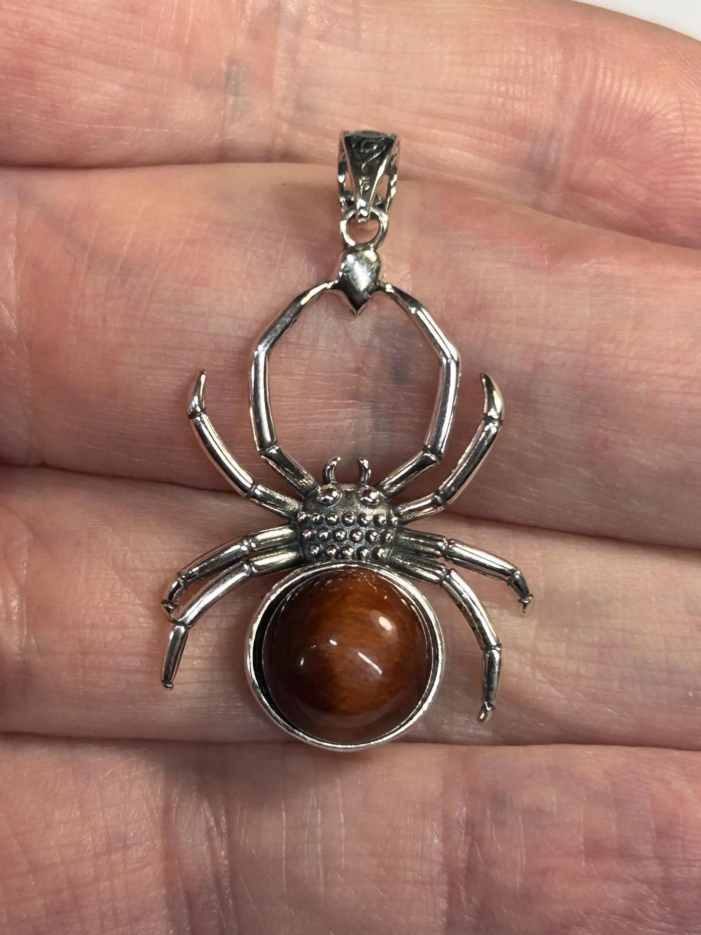 925 Silver Red Tiger's Eye Pendant • Spider Design • Giftbox Celtic Dragon Jewellery