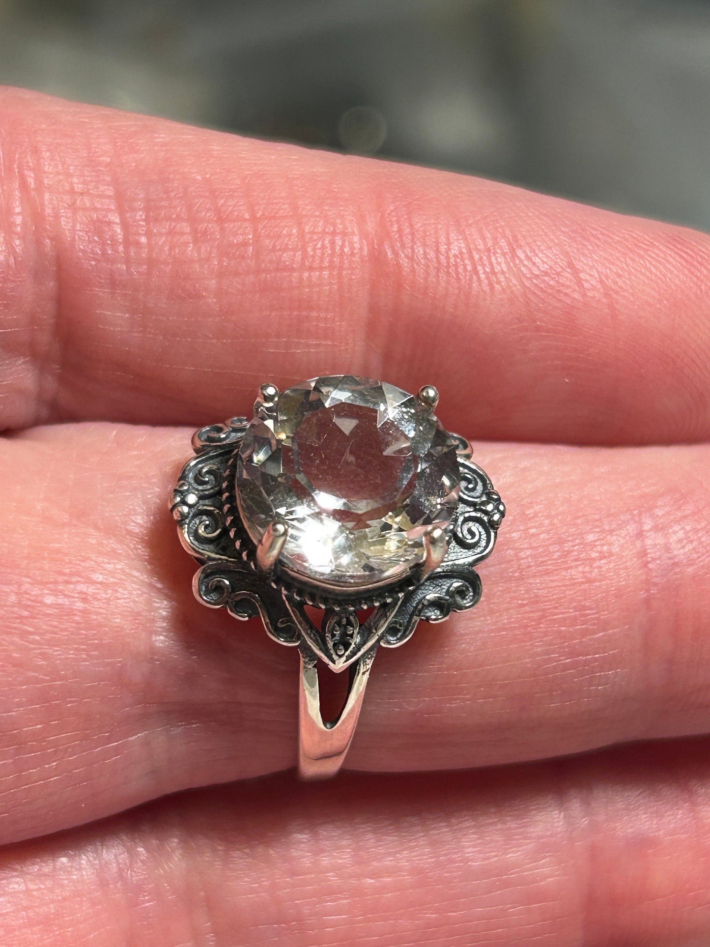 Clear Quartz Ring • 925 Sterling Silver • Adjustable • Gift box