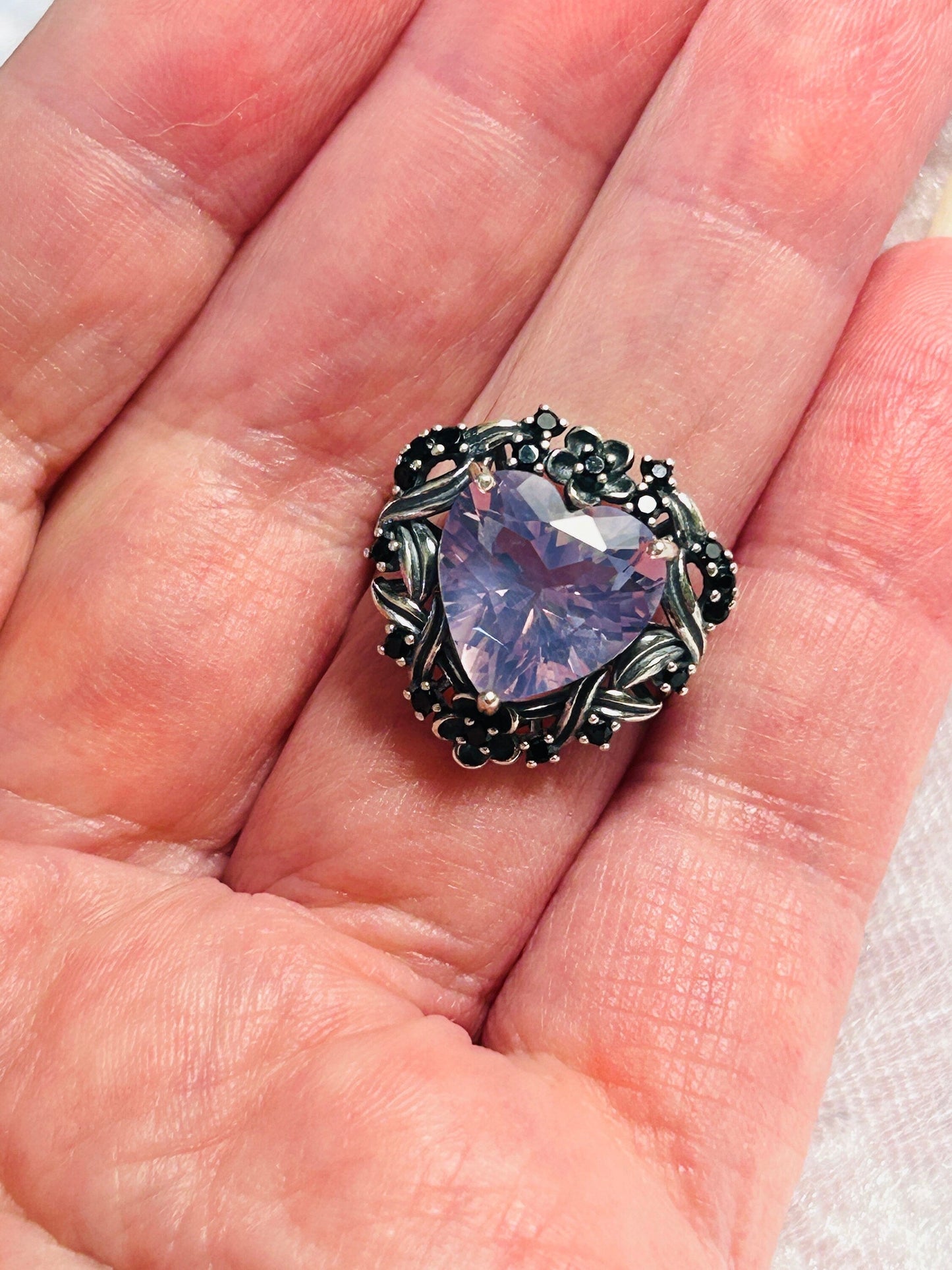 Lavender Amethyst Heart Ring • 925 Sterling Silver • Adjustable • Gift Box