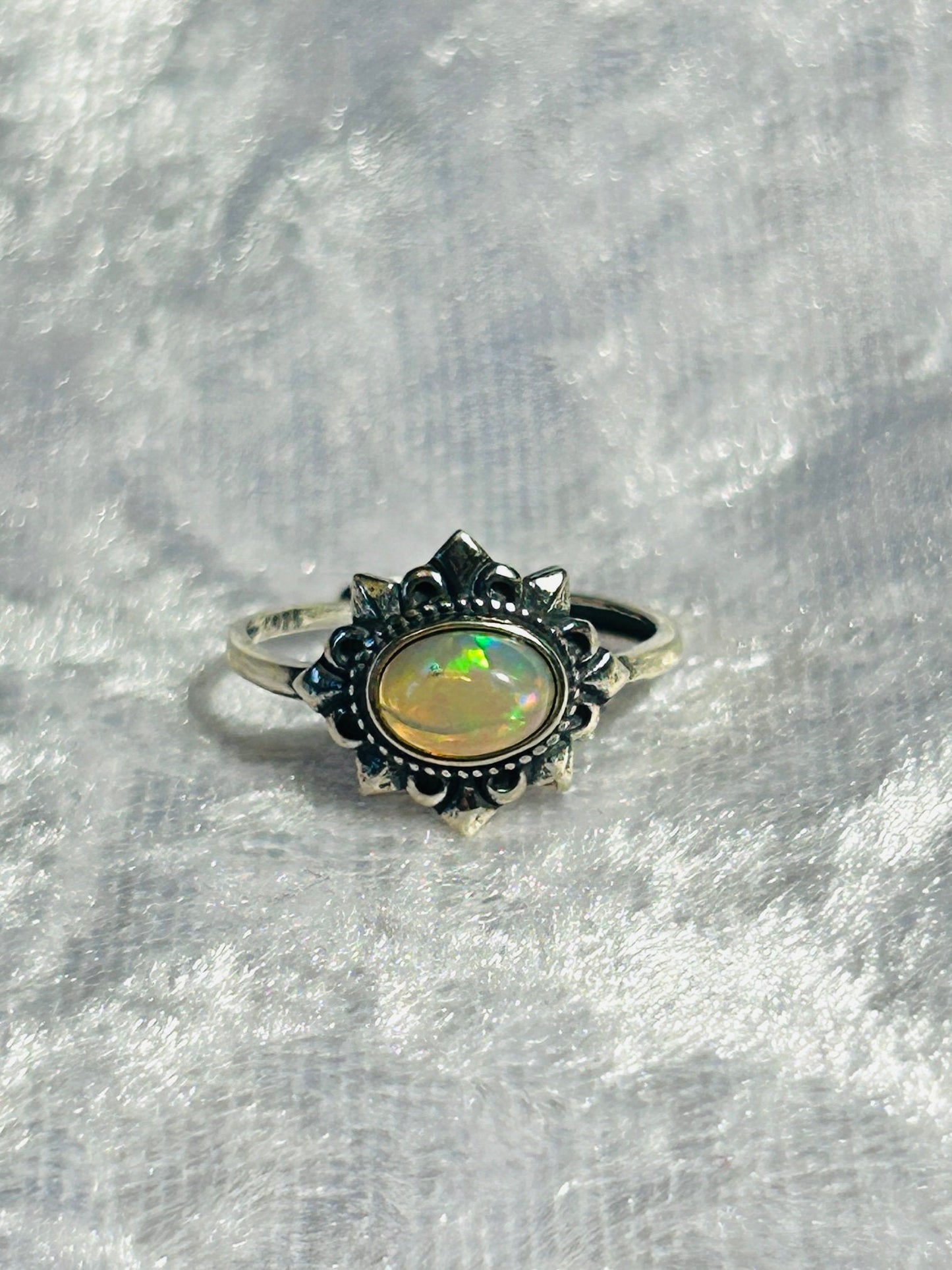 925 Silver Ring With Rainbow Opal Gemstone - Adjustable Ring - Supplied In Gift Box