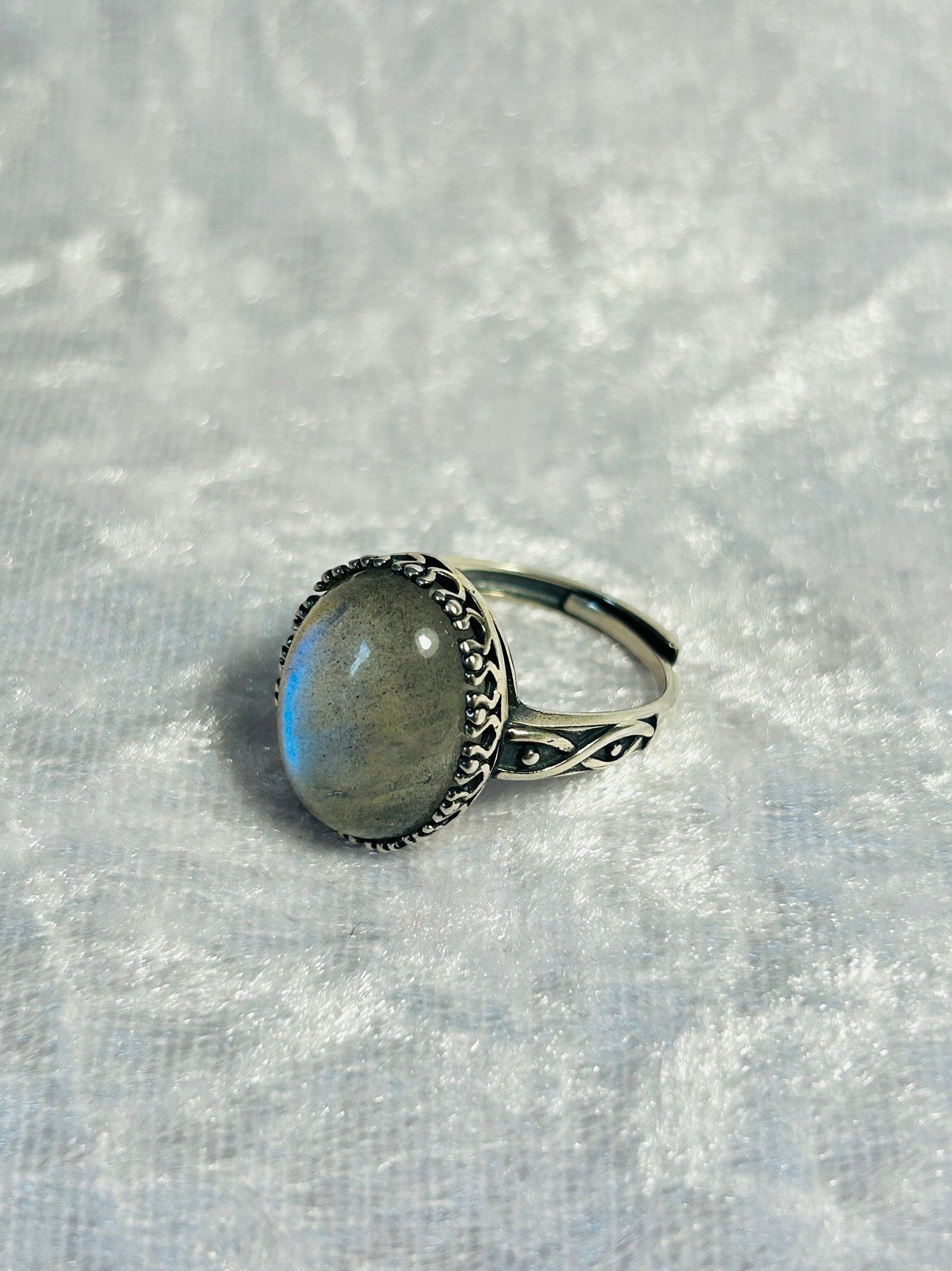 Chunky Labradorite Ring • 925 Sterling Silver • Adjustable • Gift box